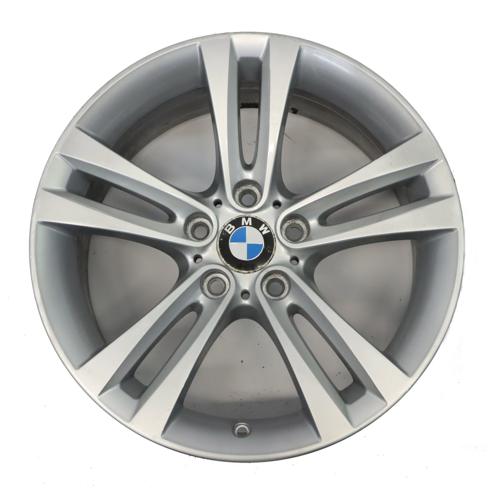 BMW F30 F31 F32 F33 Silberne Leichtmetallfelge 18" Doppelspeiche 397 ET:34 8J