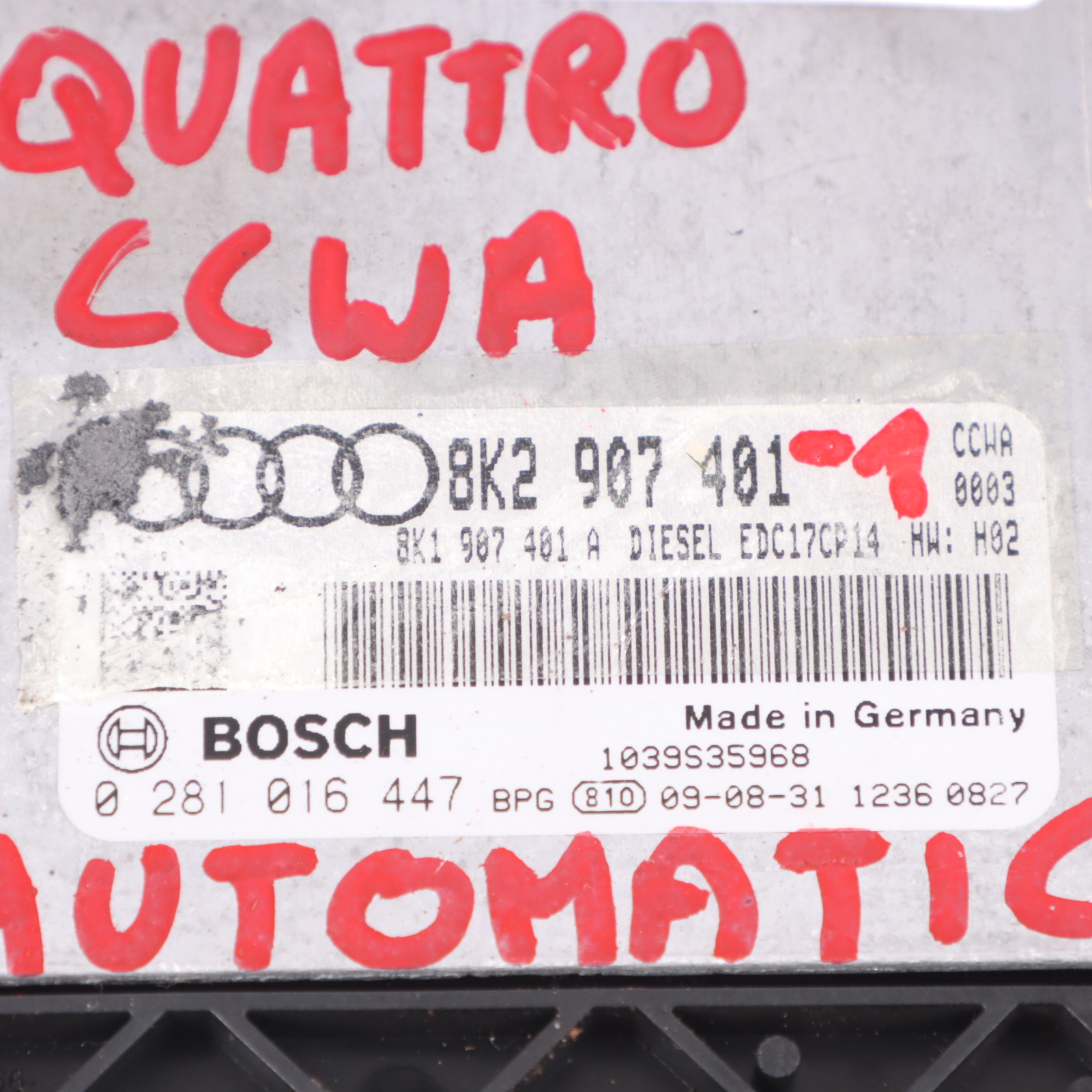 Audi A5 8T 3.0 TDI CCWA 240PS Motor ECU Kit 8K0907401 Zünd Schlüssel Automatik