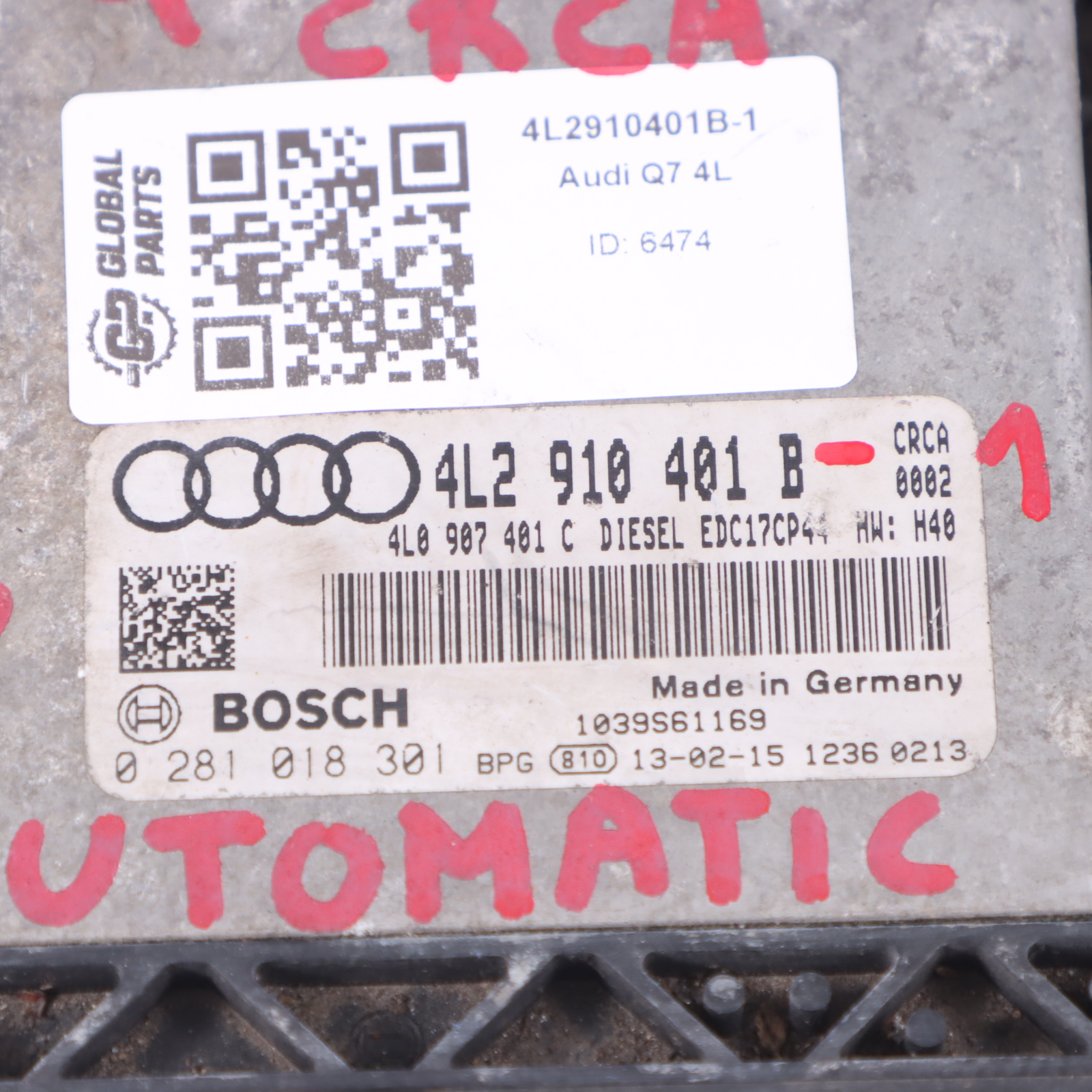 Audi Q7 4L 3.0 TDI CRCA Quattro Motor ECU Kit Schloss Zündschlüssel 4L2910401B