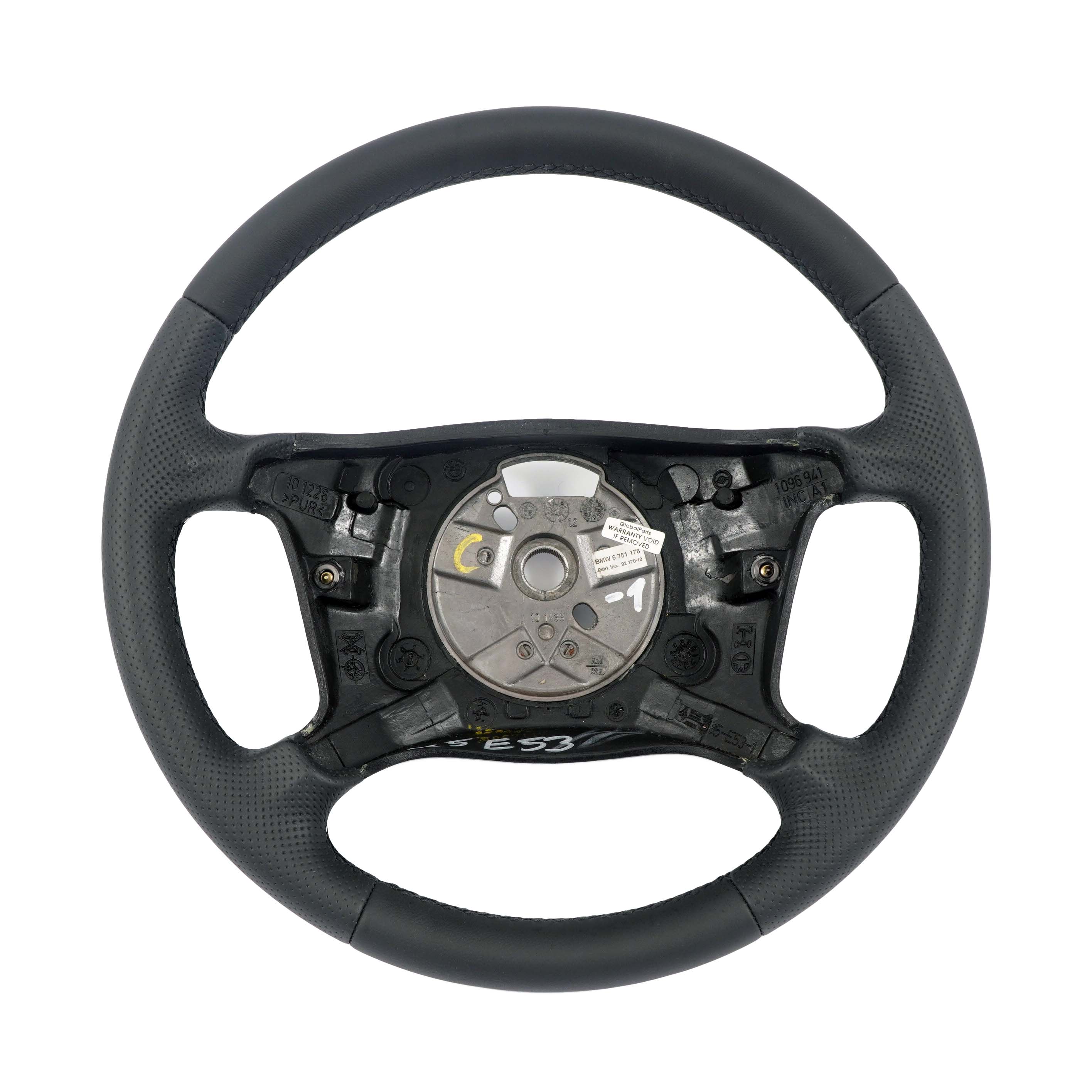 BMW X5 Series E53 NEW Black Leather Steering Wheel 4 Spoke Black Threads