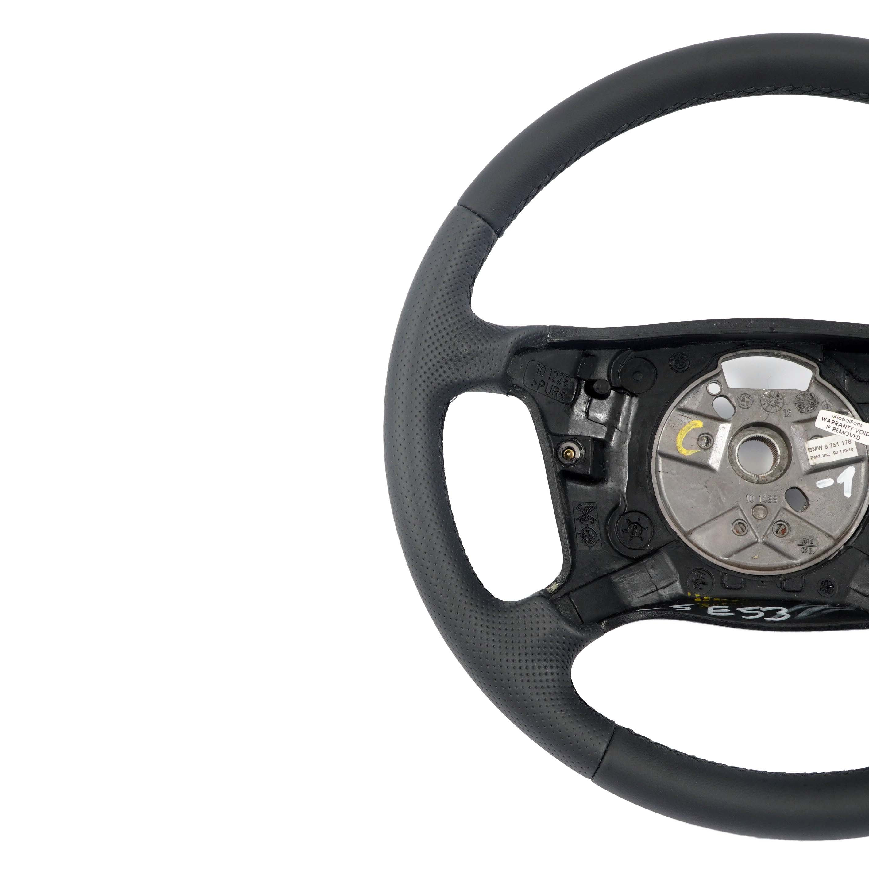 BMW X5 Series E53 NEW Black Leather Steering Wheel 4 Spoke Black Threads