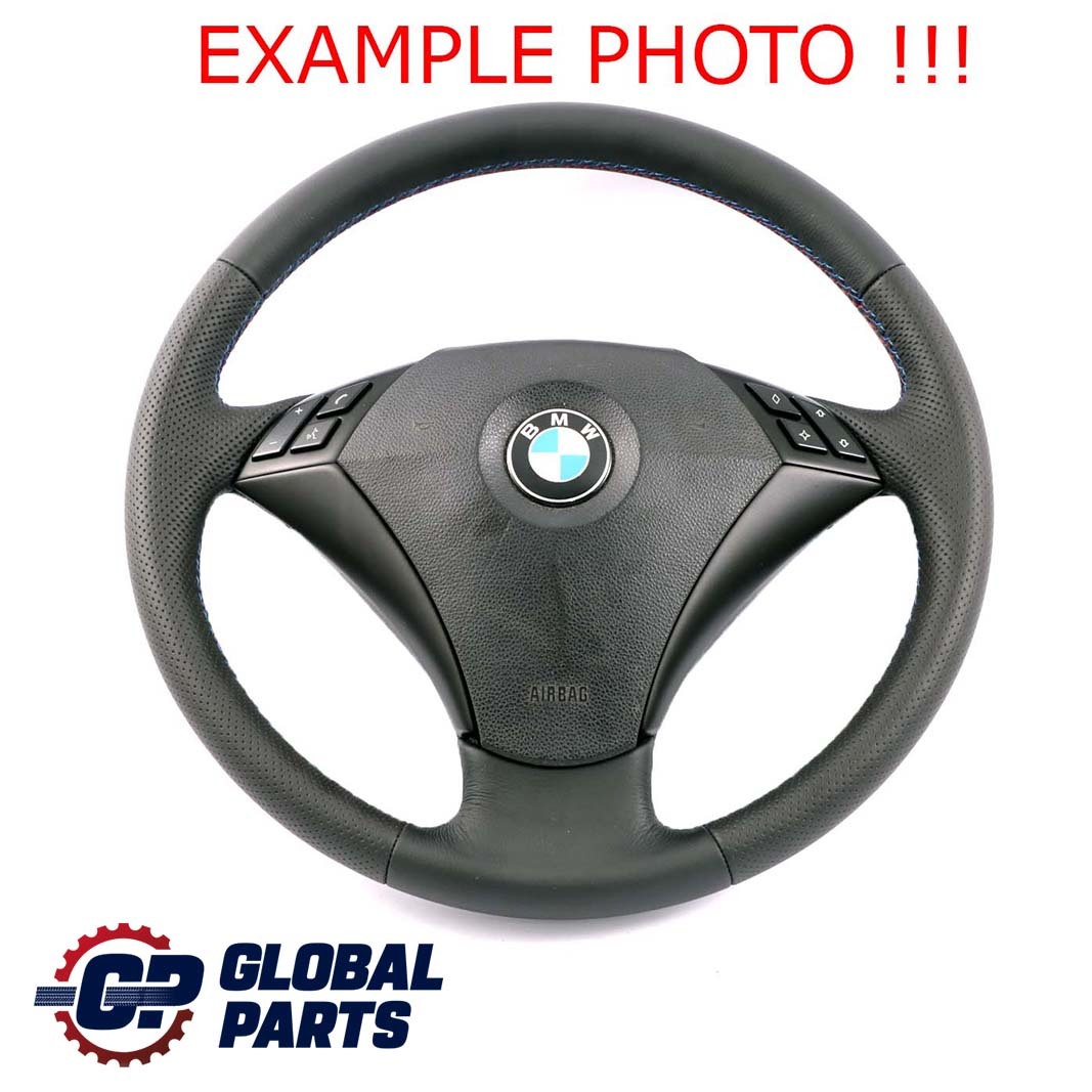 BMW 5 Series E60 E61 NEW Black Leather Steering Wheel M-tricolored Threads