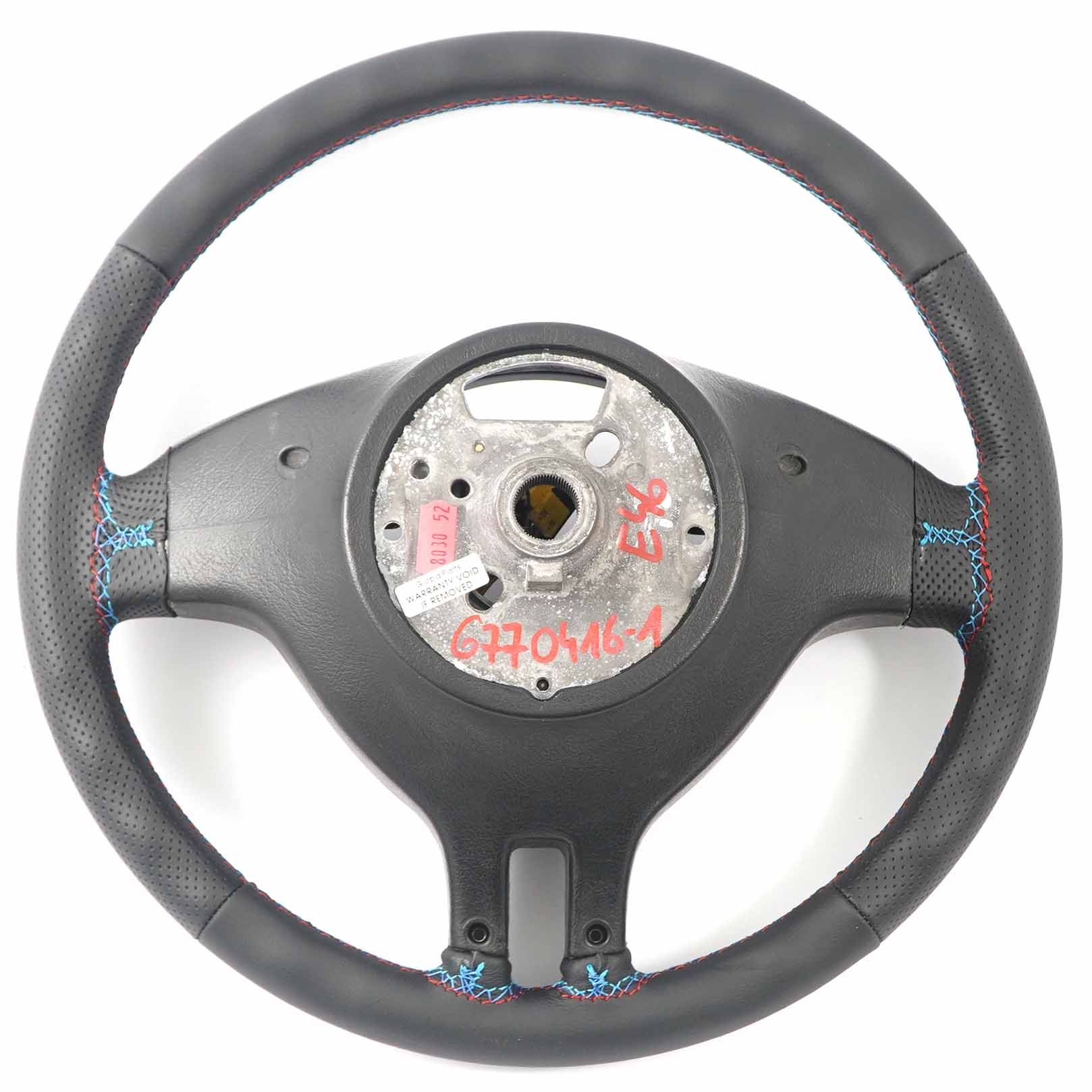 BMW E46 NEW Black Leather Sport Steering Wheel 3 Spoke M-tricoloured Threads