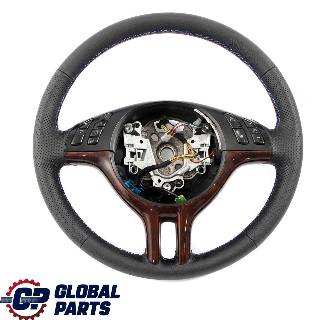 BMW 3 E46 NEW Black Leather Sport Steering Wheel 3 Spoke M-tricoloured Threads