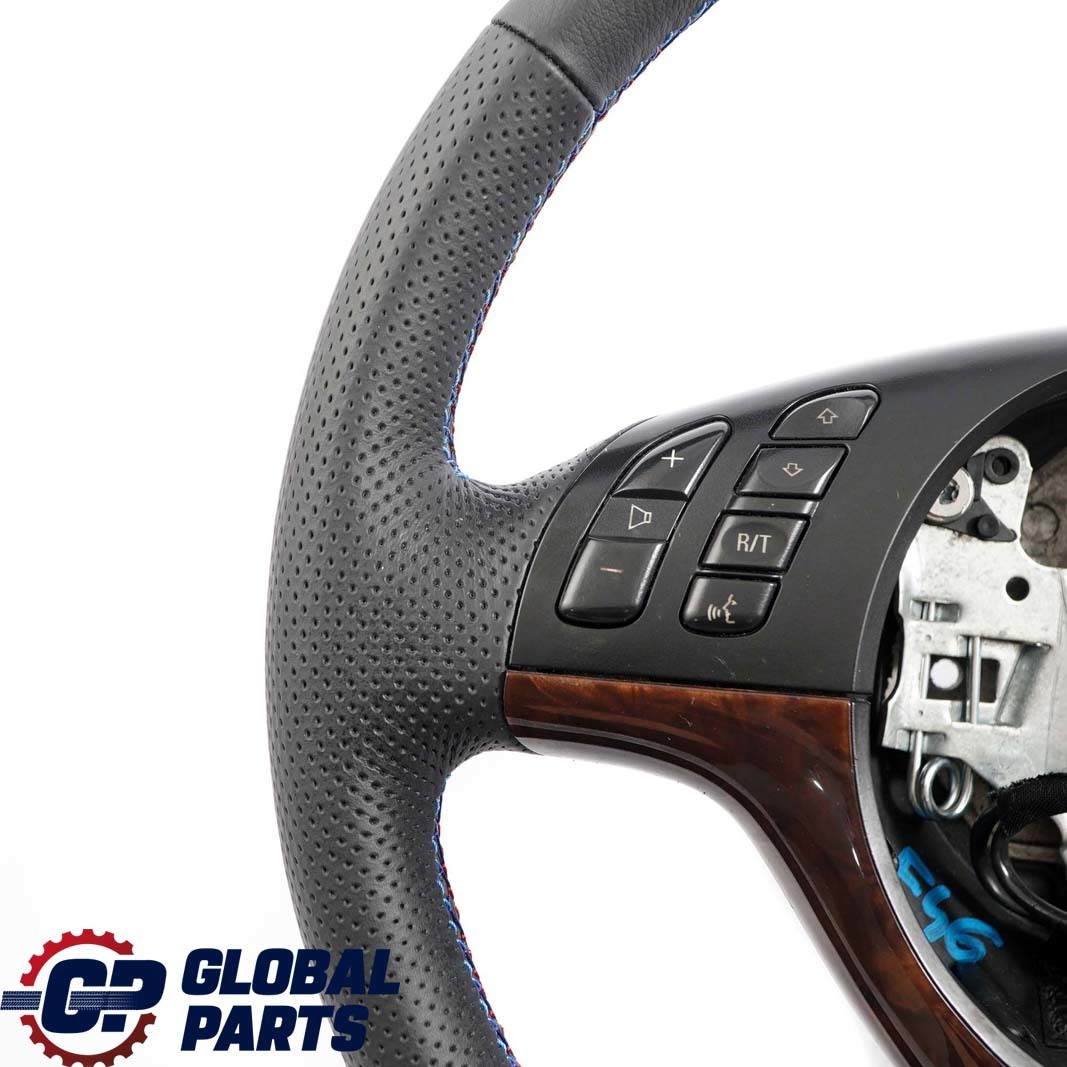 BMW 3 E46 NEW Black Leather Sport Steering Wheel 3 Spoke M-tricoloured Threads