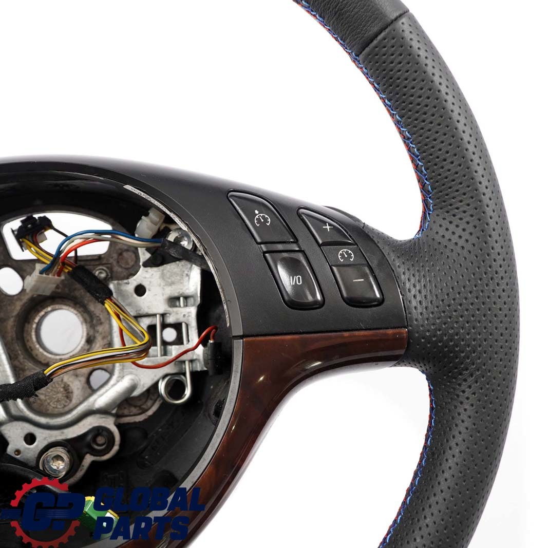 BMW 3 E46 NEW Black Leather Sport Steering Wheel 3 Spoke M-tricoloured Threads