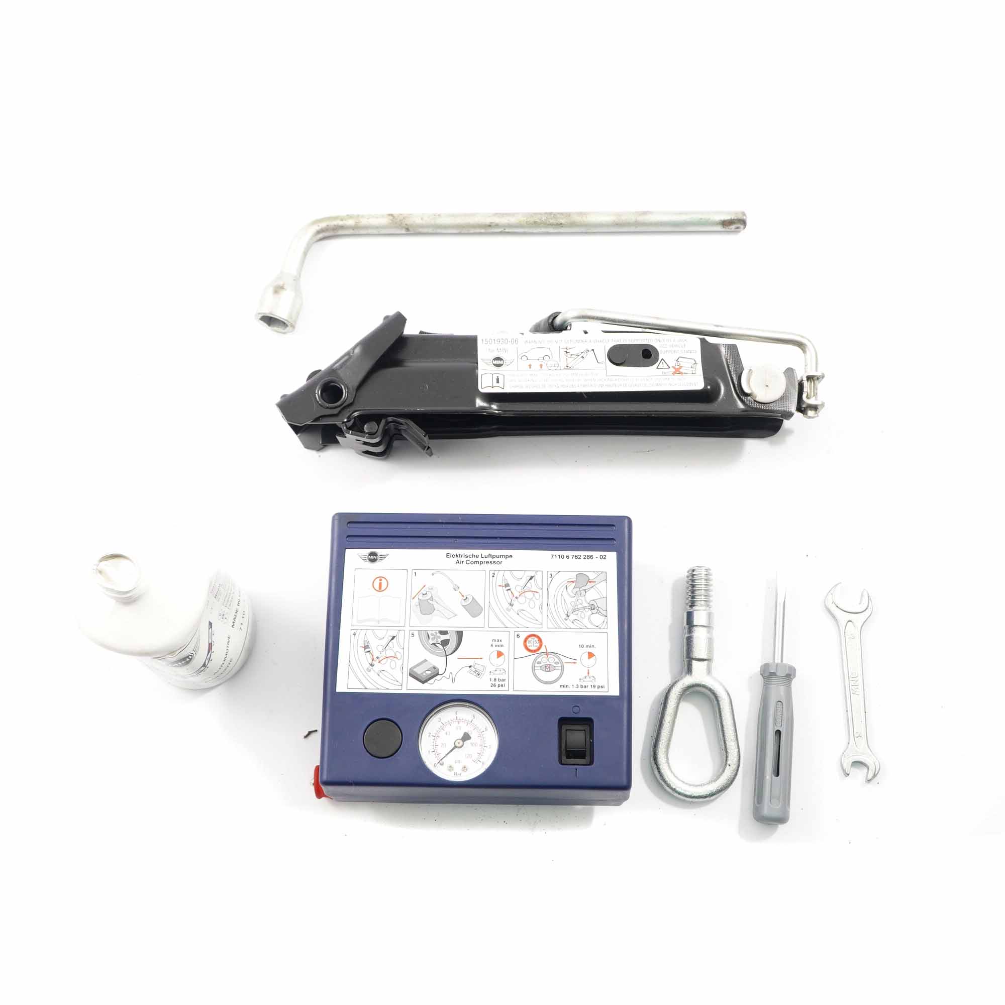 Service Kit Mini R56 R57 Kompressor Werkzeug Hebebock Reifendichtmittel Lagerung