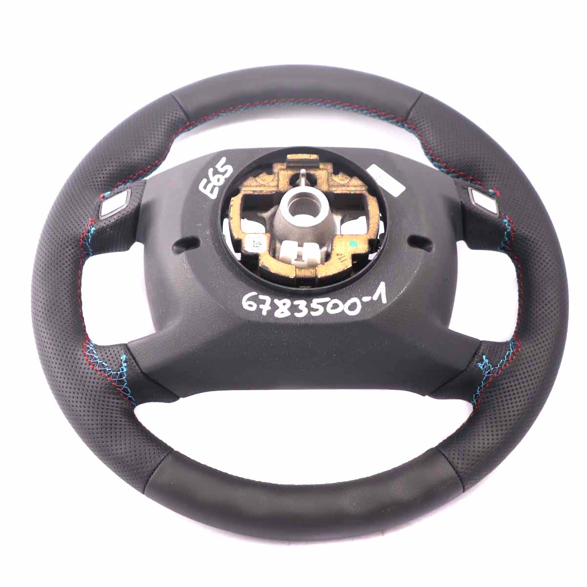 BMW 7 Series E65 NEW Black Leather Steering Wheel Black M Tricoloured Threads