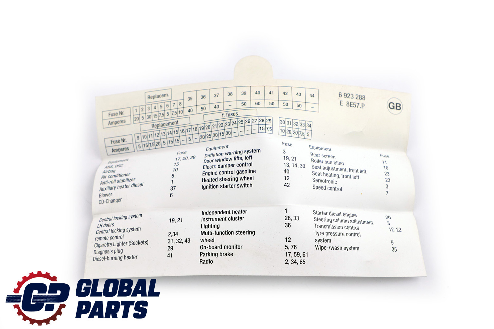 BMW 7 Series E65 E66 Map Fuse Grouping 6923288