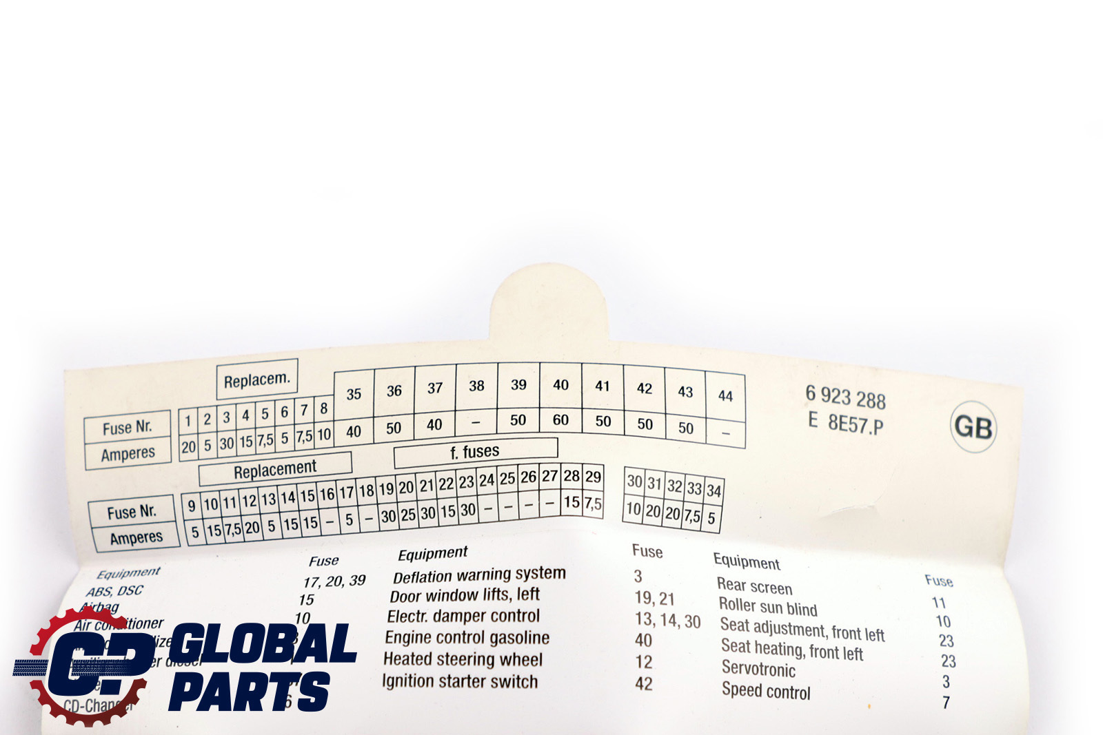 BMW 7 Series E65 E66 Map Fuse Grouping 6923288