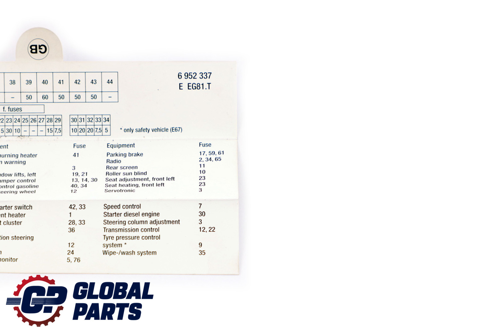 BMW E65 E66 Key Map Fuse Grouping 6952337