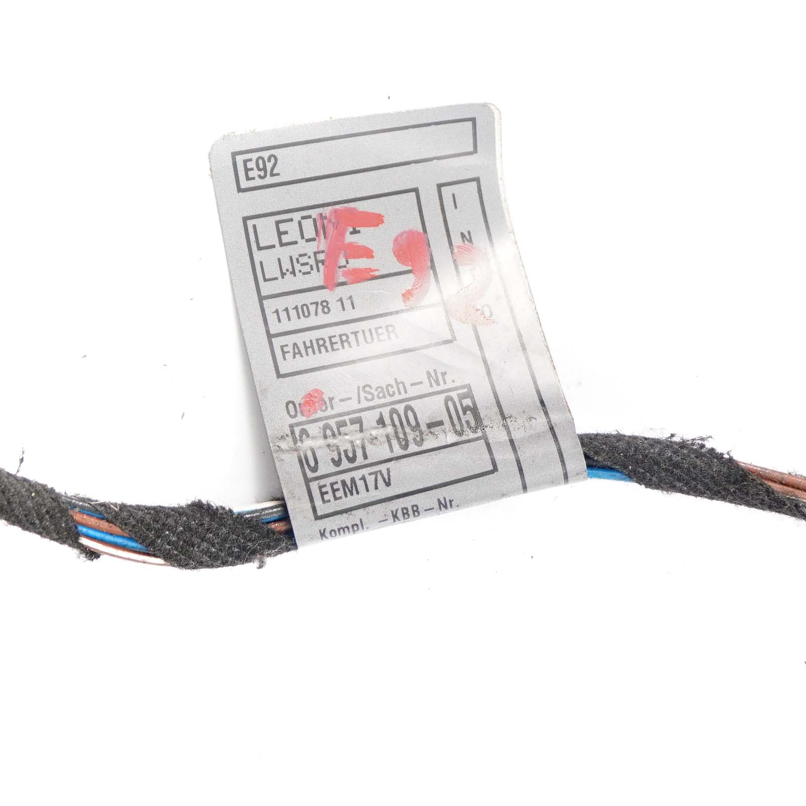 BMW 3 Series E92 Front Right O/S Driver Side Door Wire Wiring Loom 6957109