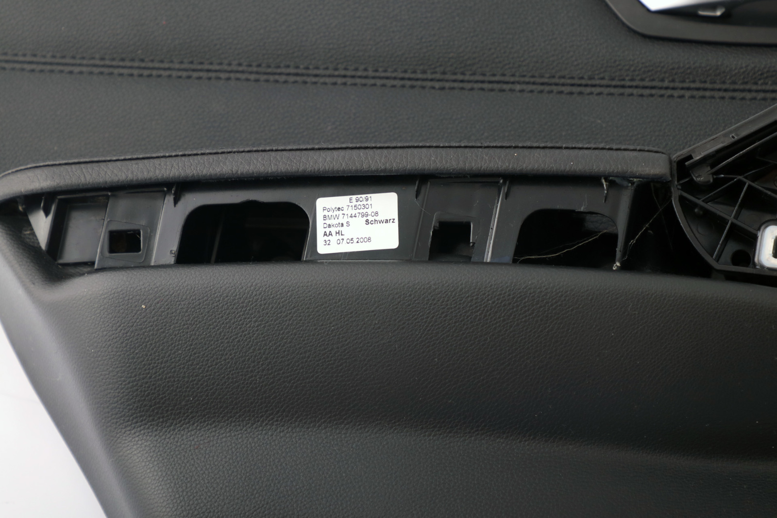 BMW E90 E90N Türkarte Futter schwarz Leder Trim Panel hinten links