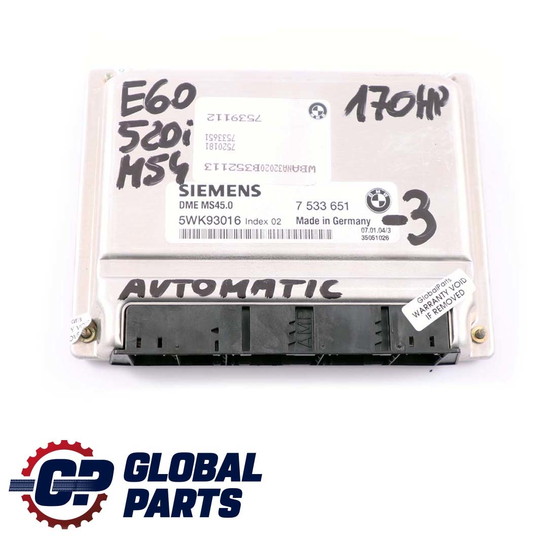 BMW 5 er E60 520i M54 170PS ECU Kit DME 7533651 Steuergerät + CAS2 Automatik