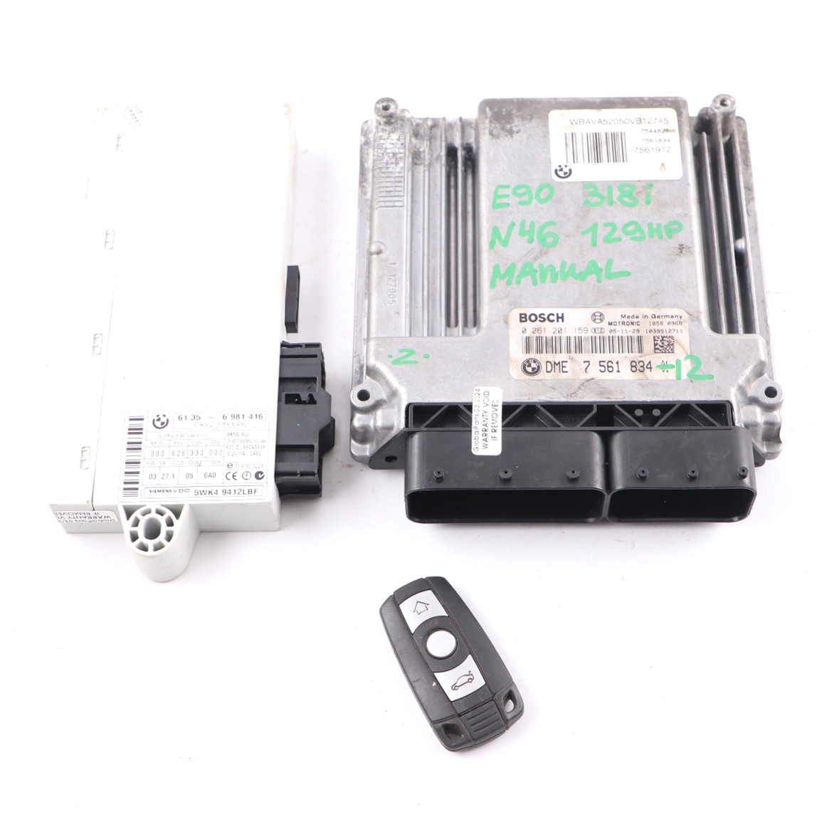 BMW E87 E90 N46 118i 318i 129HP ECU Motor Modul KIT DME 7561834 CAS2 Schlüssel