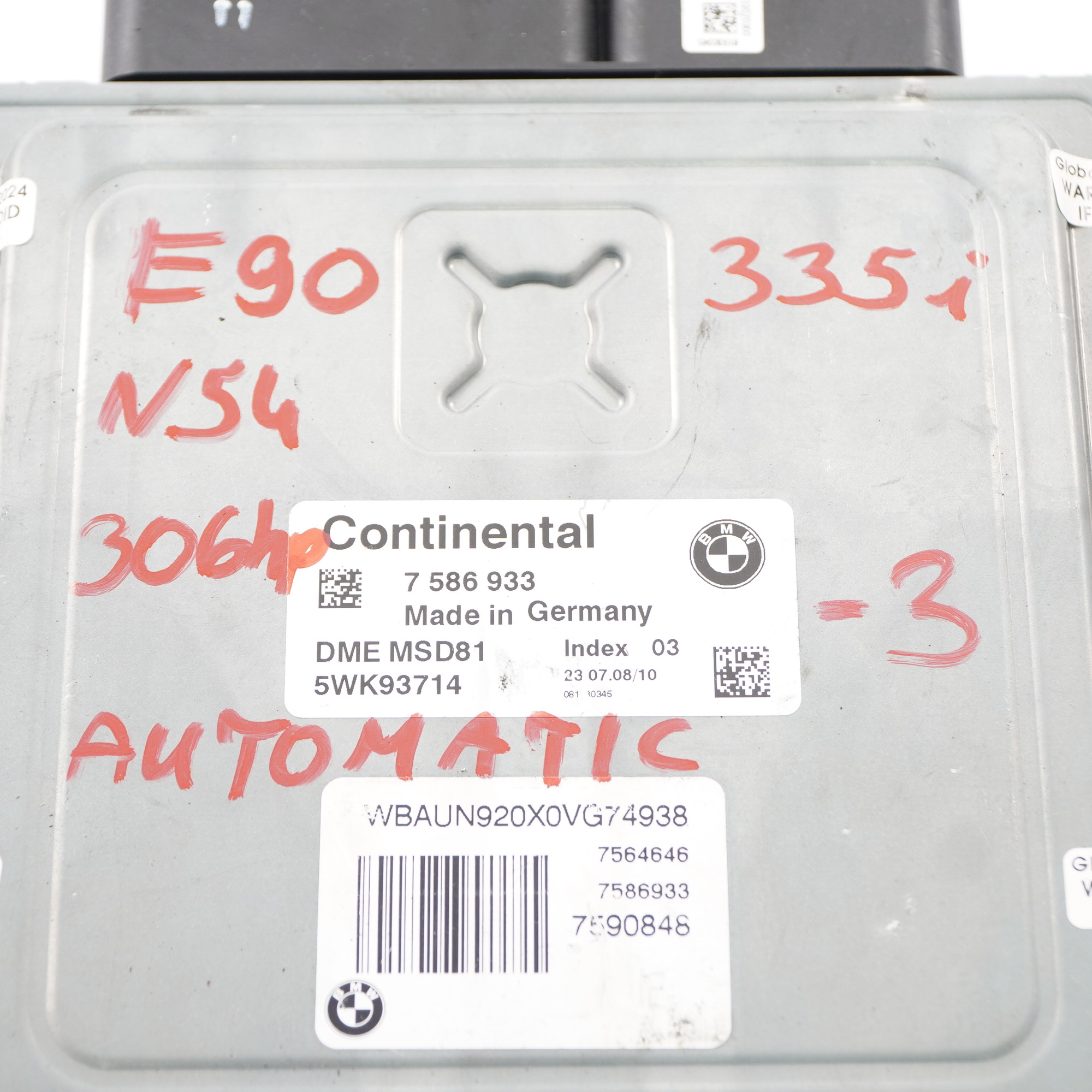 BMW E90 E92 335i Benziner N54 306PS ECU Motor einheit DME 7586933 Automatik