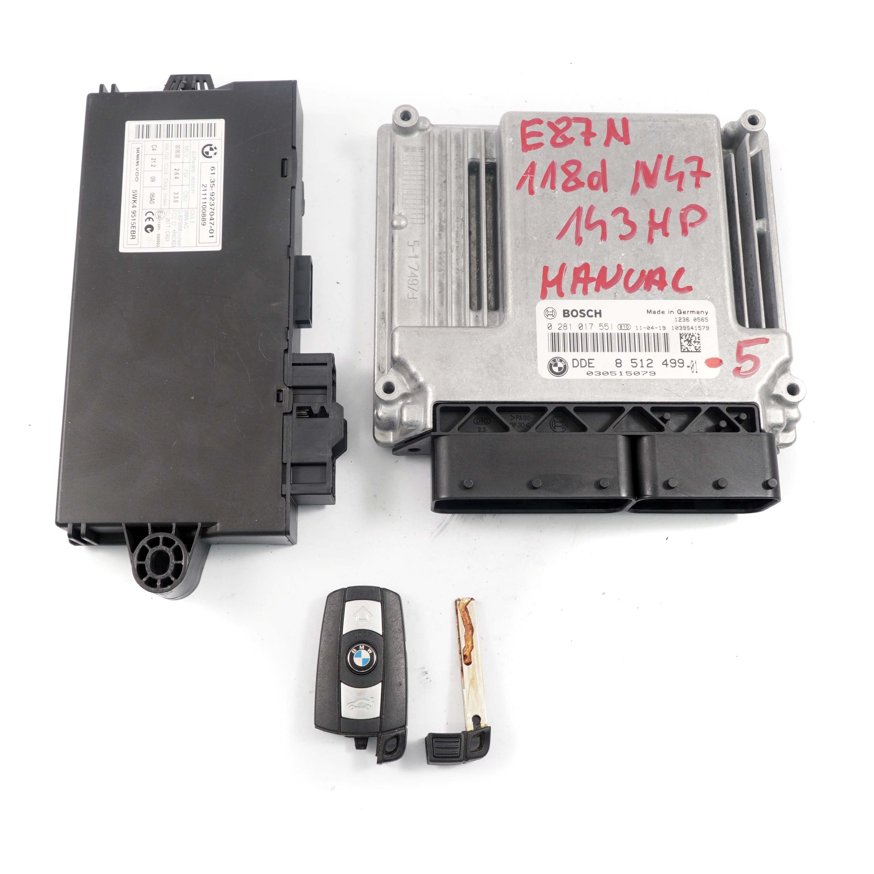 BMW E87 E90 LCI N47 118d 318d Diesel ECU Kit DDE 8512499 CAS3 + Key Manual