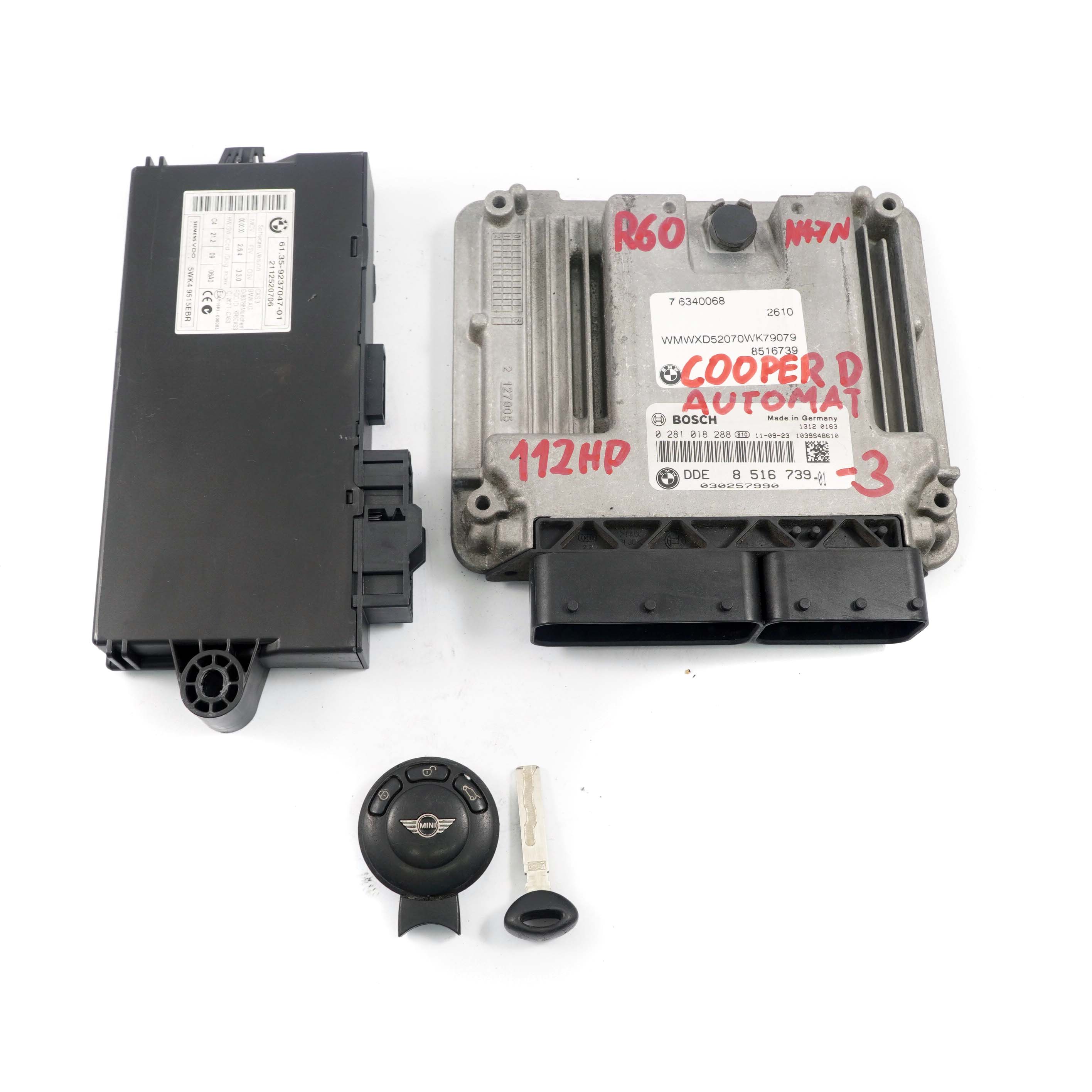 Mini Cooper D R55 R56 LCI R60 N47N Engine ECU Kit DDE 8516739 CAS3 Key Automatic