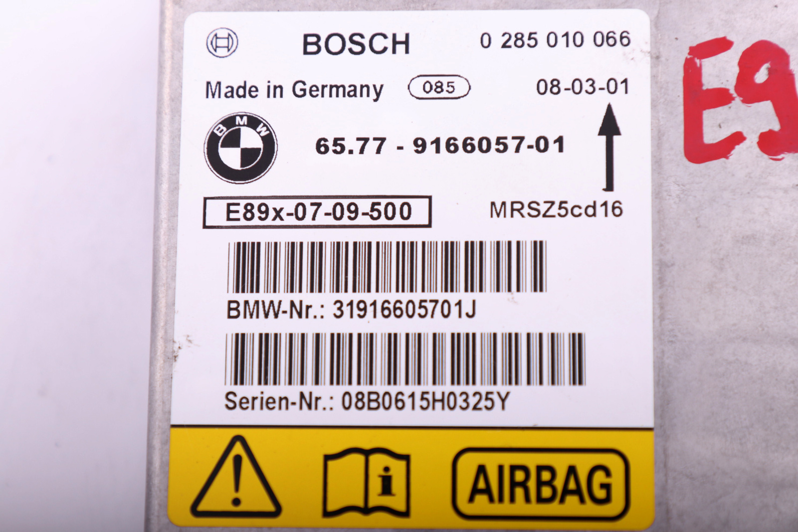 BMW 1 3 X1 Series E81 E87 E90 E91 Control Unit Airbag ECU NO CRASH DATA 9166057