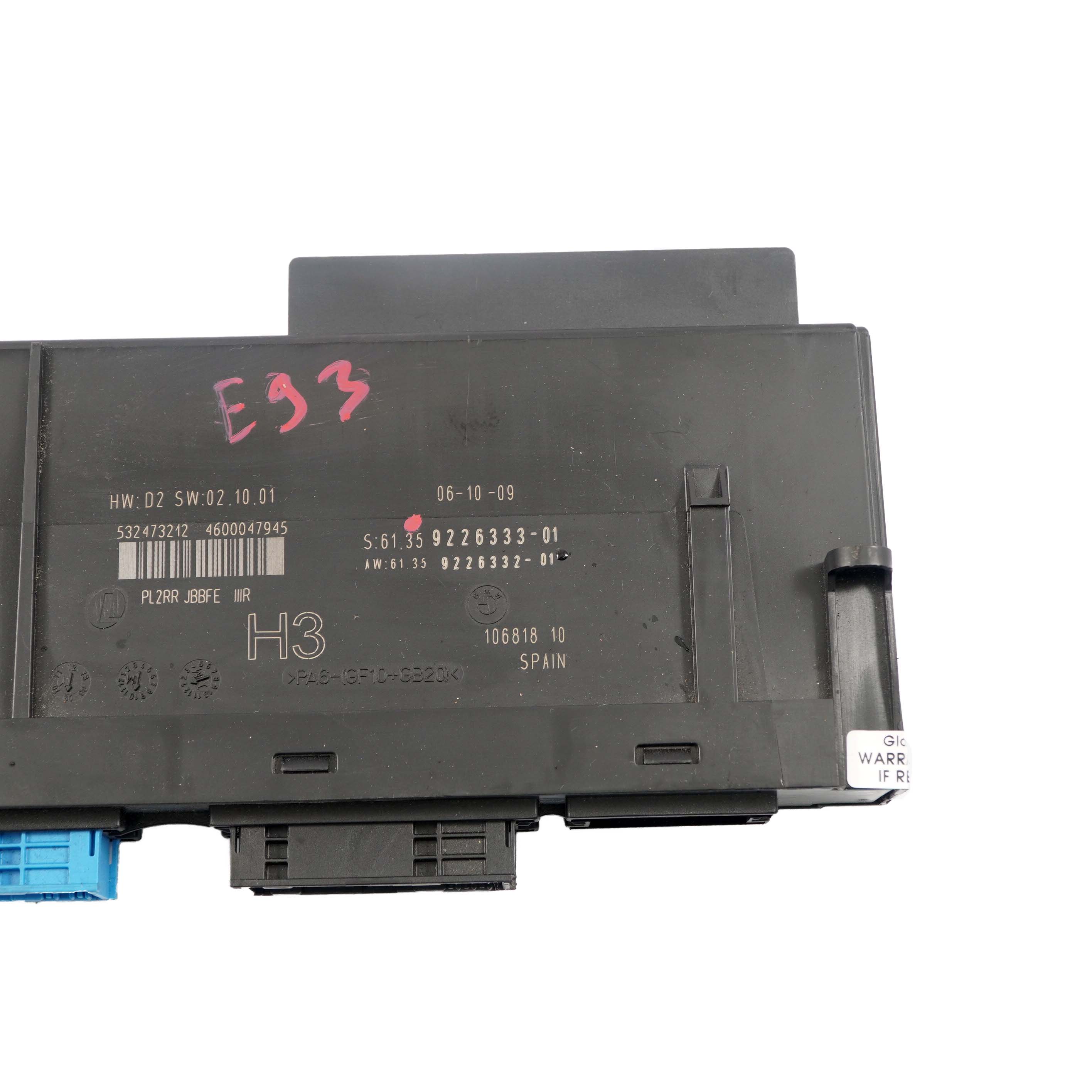 BMW E93 ECU Body Control Module H3 Junction Box PL2RR JBBFE IIIR 9226333