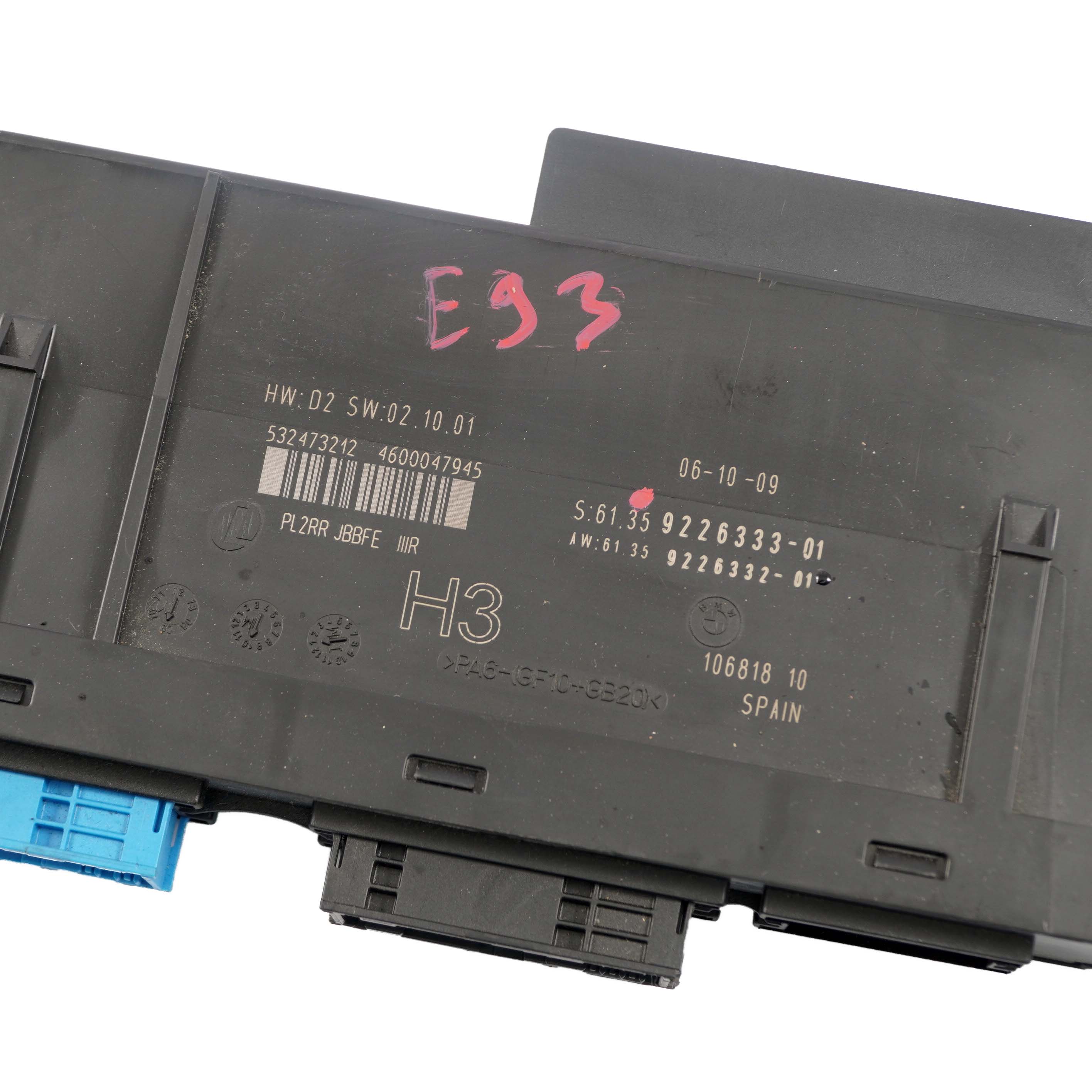 BMW E93 ECU Body Control Module H3 Junction Box PL2RR JBBFE IIIR 9226333