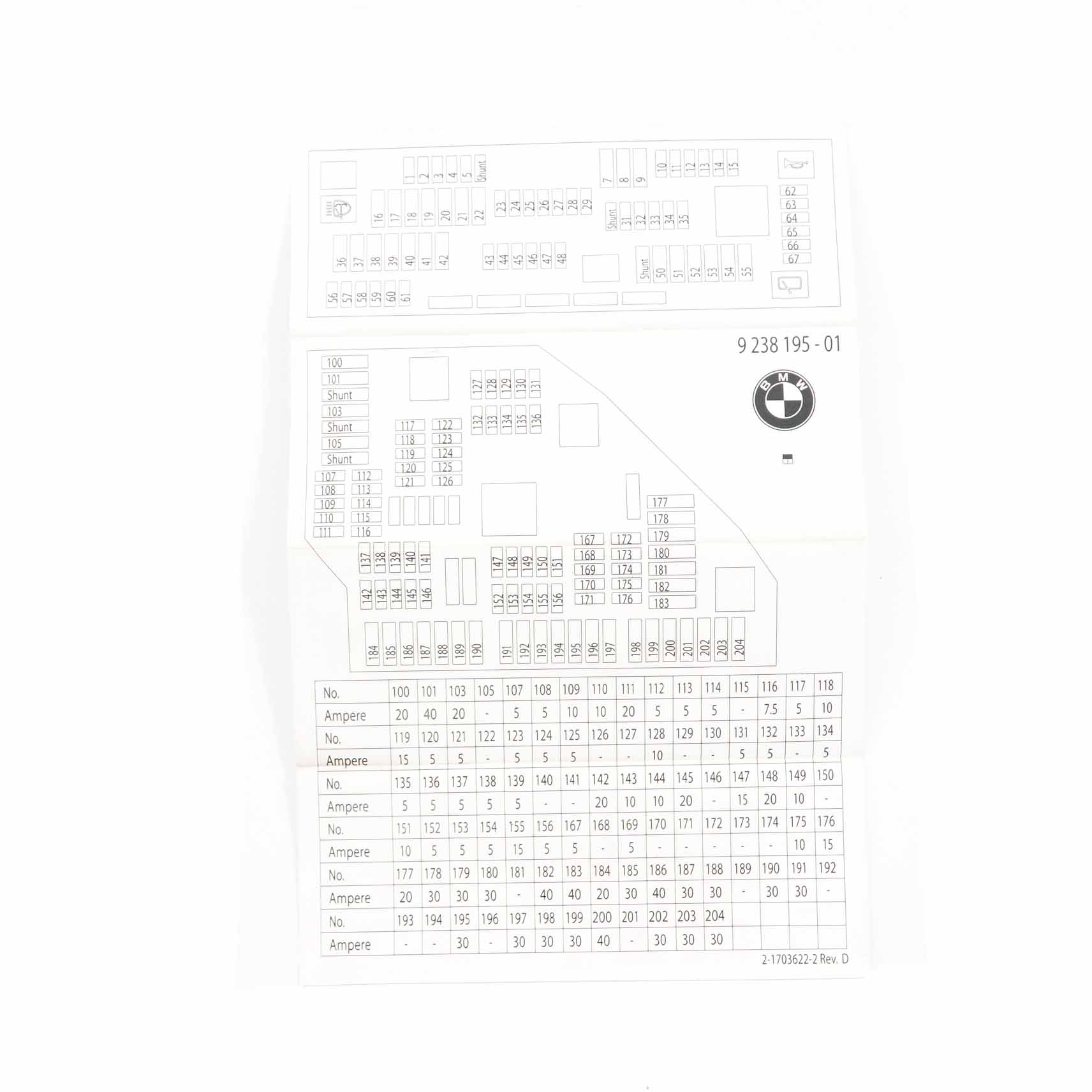 BMW F10 F11 F12 Karte Sicherungskasten Gruppierung Diagramm 9238195