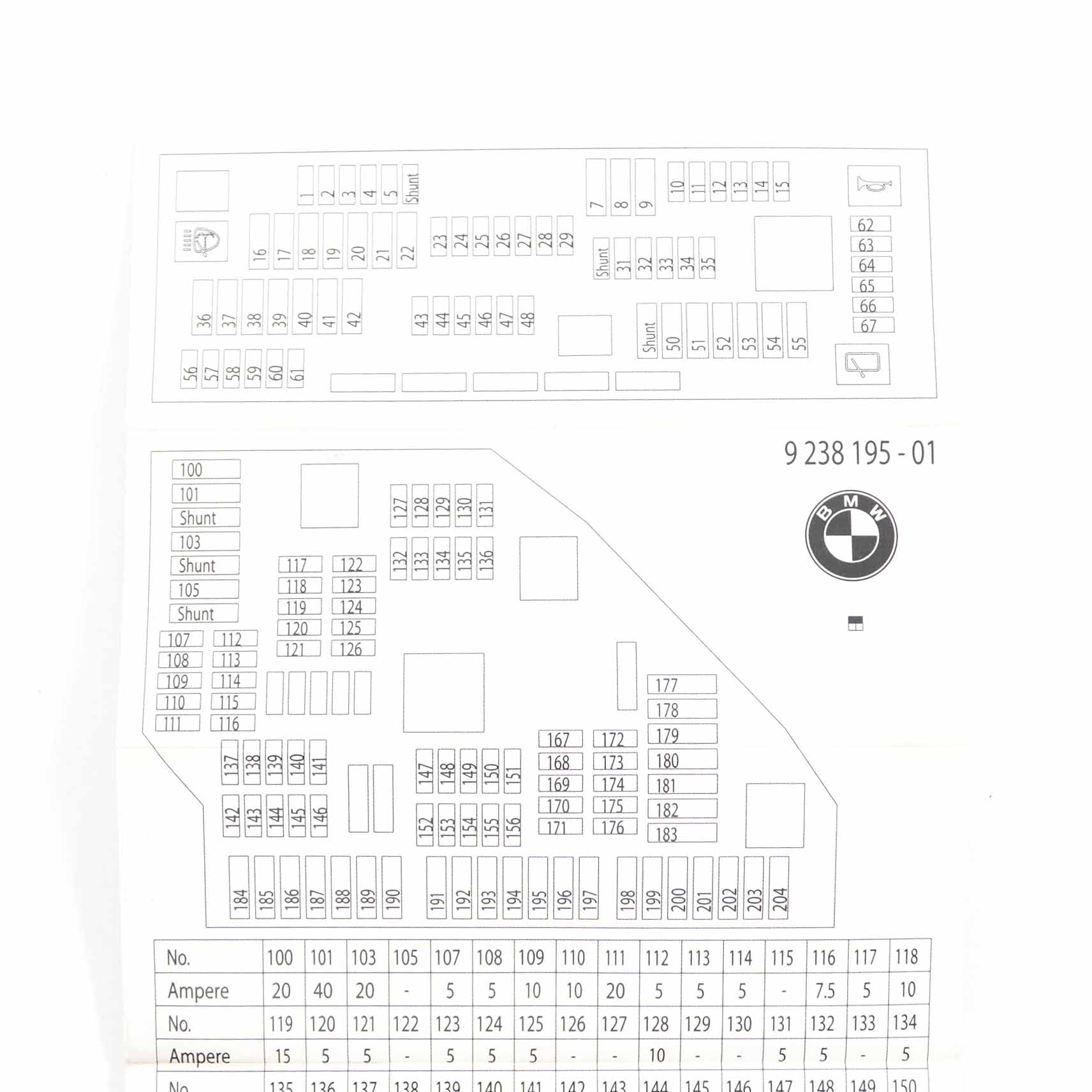 BMW F10 F11 F12 Karte Sicherungskasten Gruppierung Diagramm 9238195