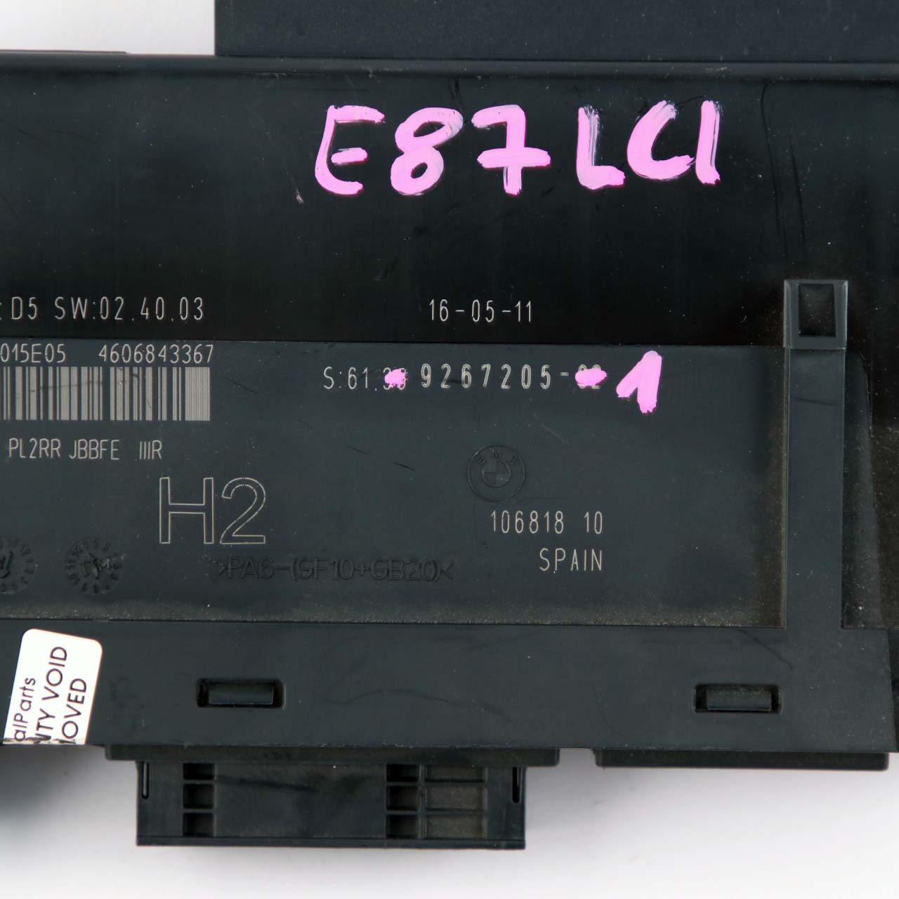 BMW E87 LCI ECU Body Control Modul Anschlussdose H2 PL2RR JBBFE IIIR 9267205