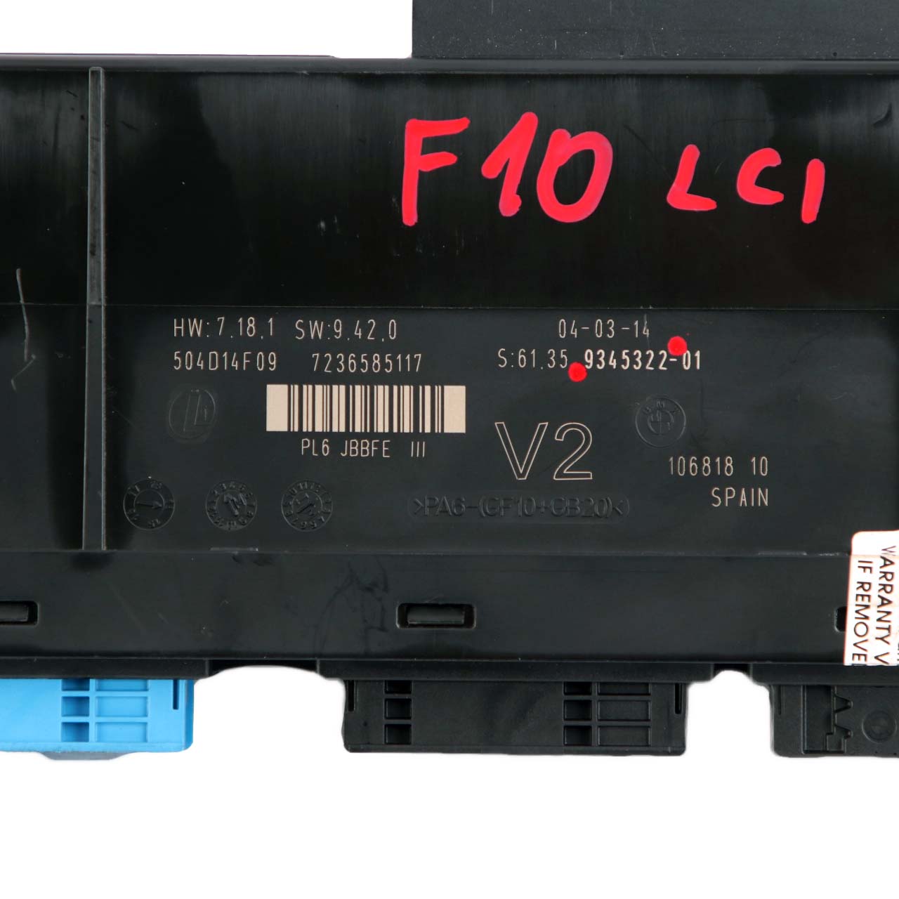 BMW 5 F10 LCI ECU Anschlusskasten des Karosseriesteuermoduls V2 PL6 JBBFE III