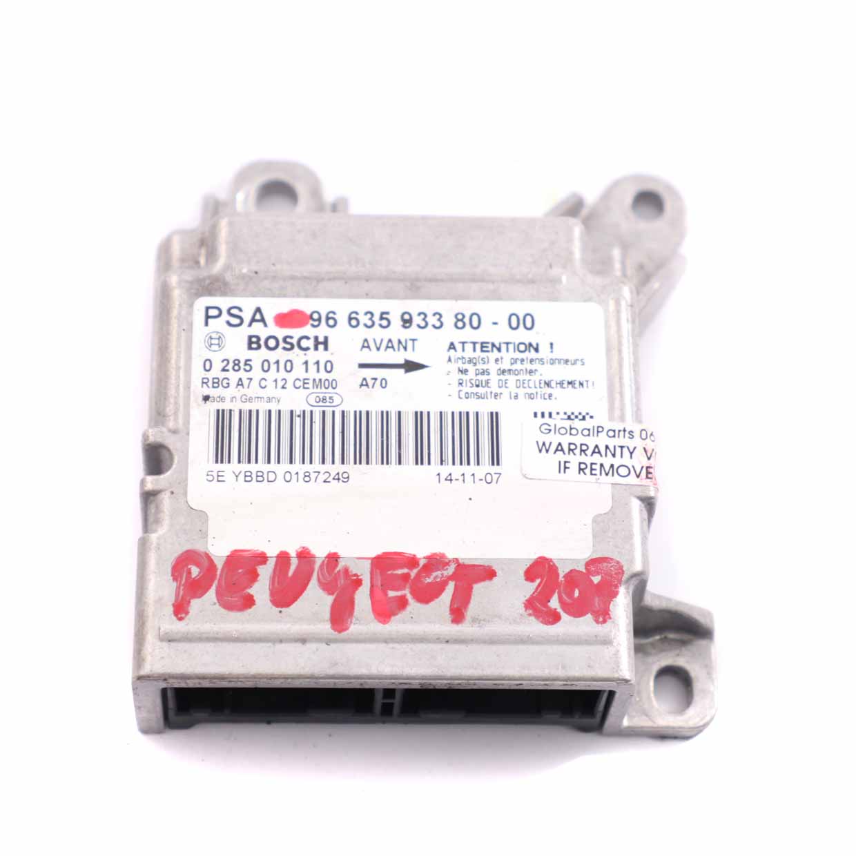 Peugeot 207 Airbag Module ECU Control Unit Sensor Air Bag 9663593380