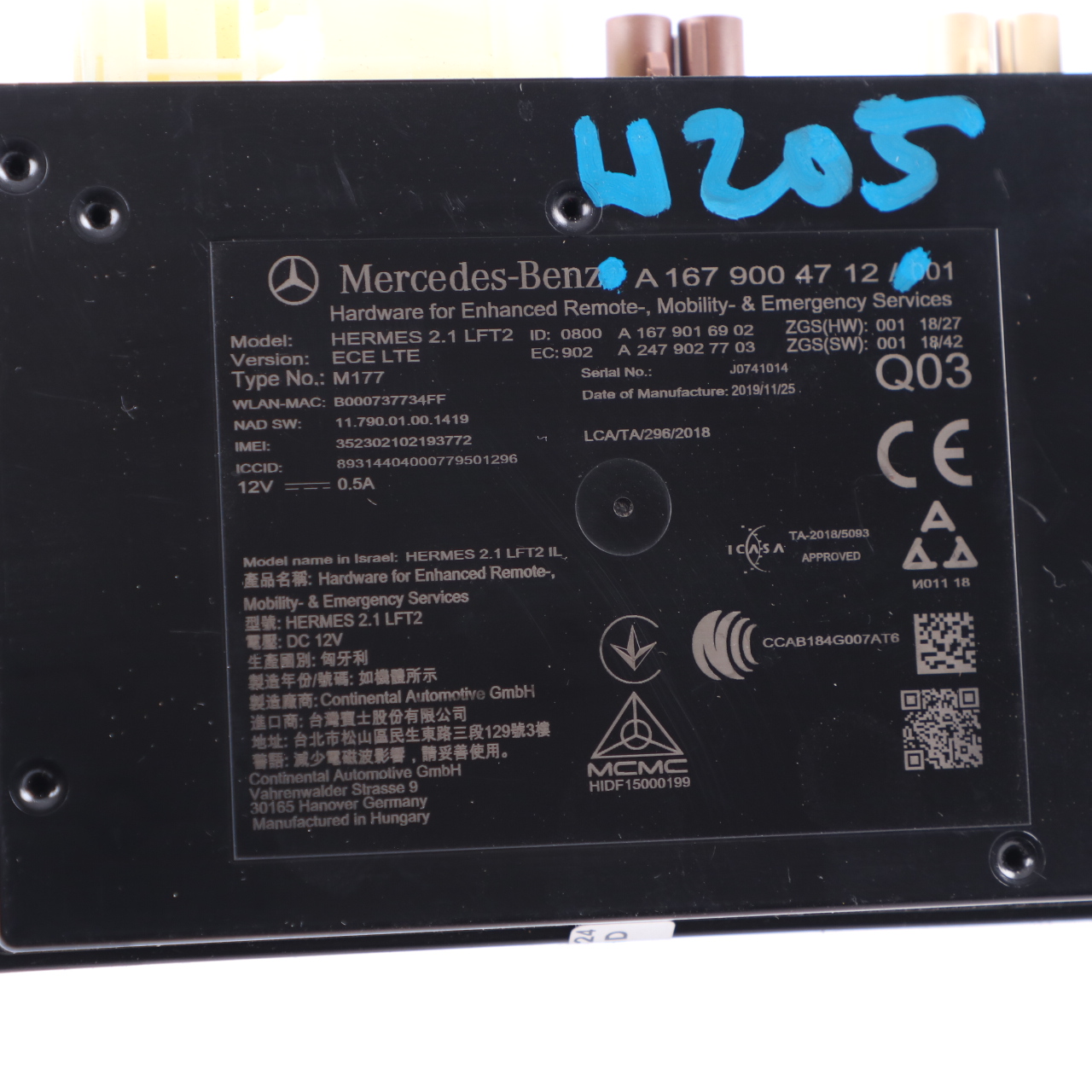 Bluetooth Modul Mercedes W205 W213 W222 W238 Steuergerät ECU A1679004712