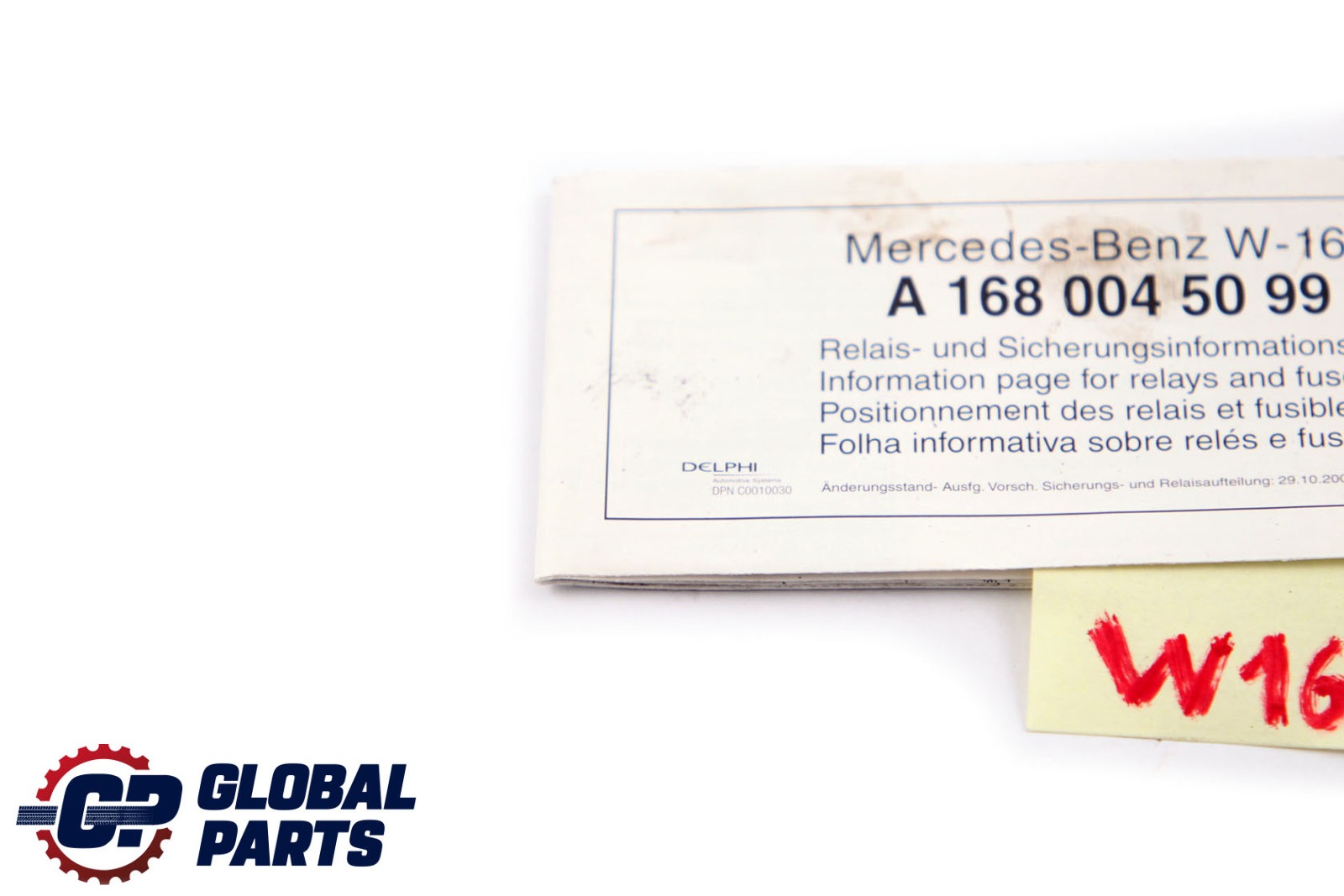 Mercedes-Benz A-Class W168 Product Specification Fuse Assignment A1680045099