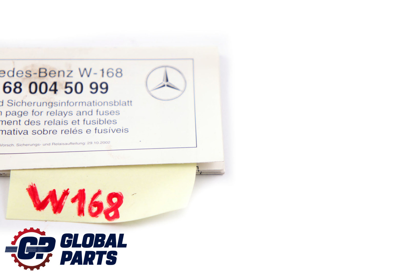 Mercedes-Benz A-Class W168 Product Specification Fuse Assignment A1680045099