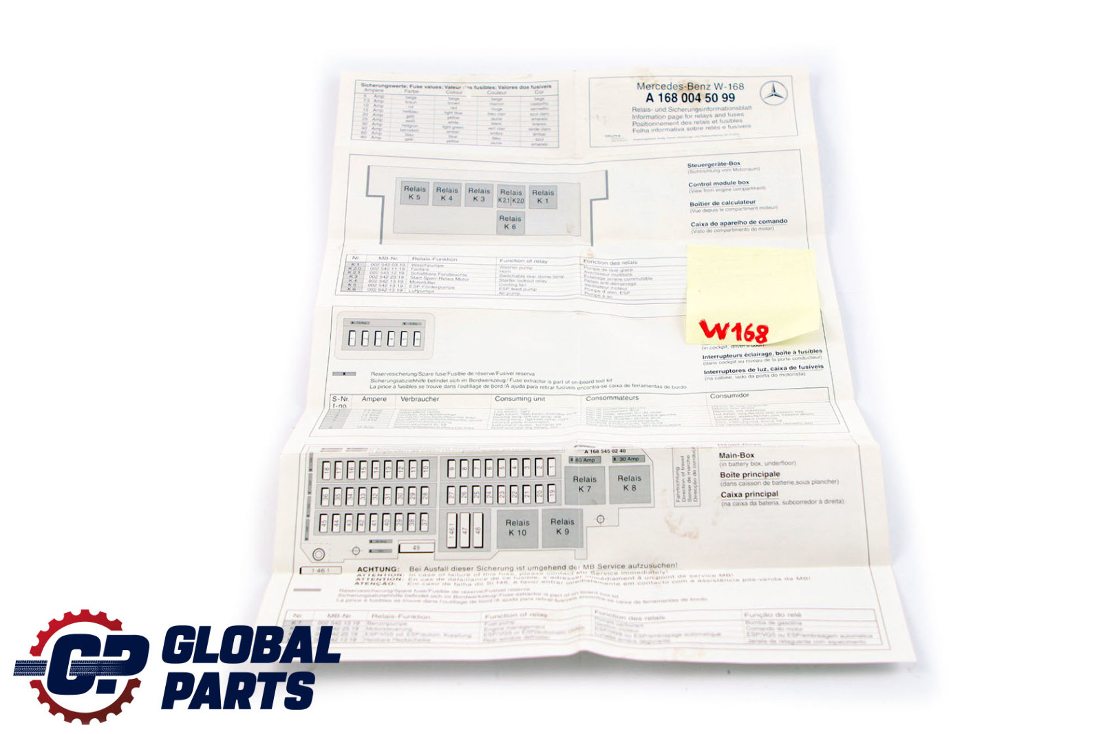 Mercedes-Benz A-Class W168 Product Specification Fuse Assignment A1680045099