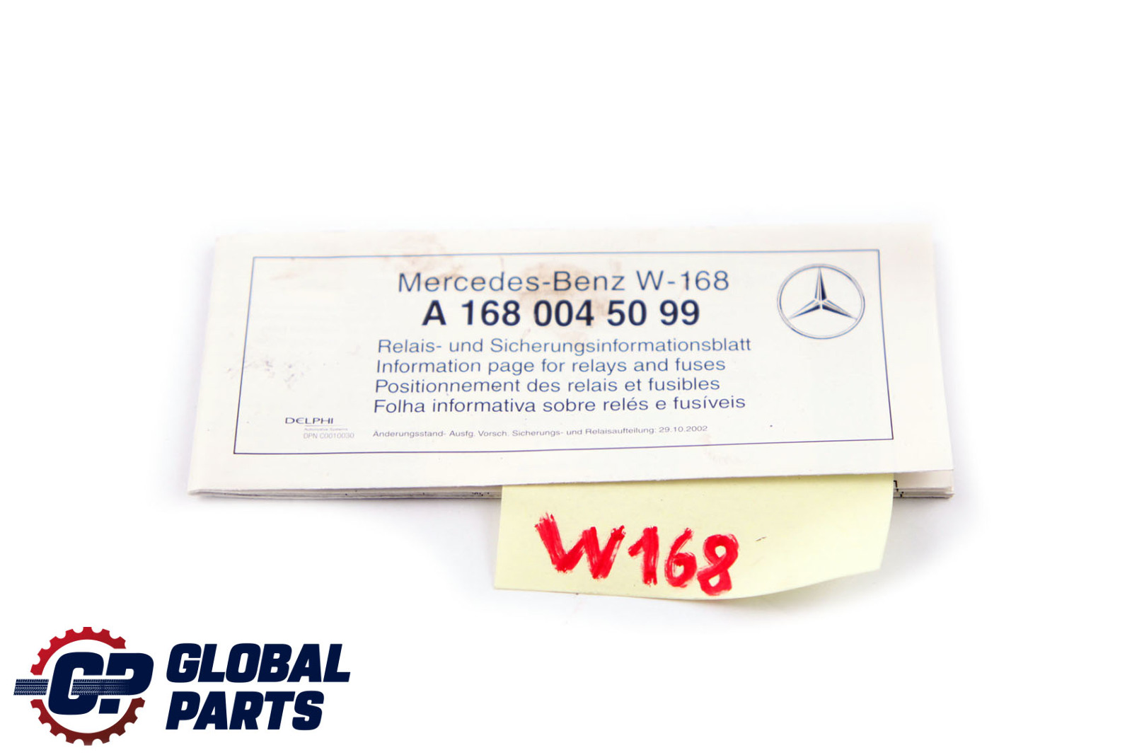 Mercedes-Benz A-Class W168 Product Specification Fuse Assignment A1680045099