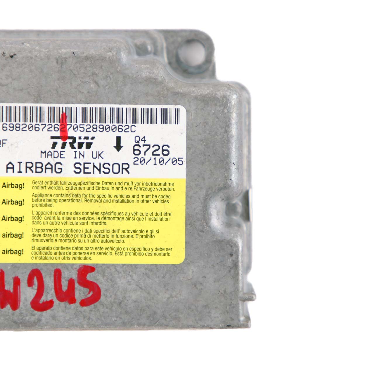 Mercedes-Benz W245 ECU Steuergerät Sensor Modul Airbag A1698206726