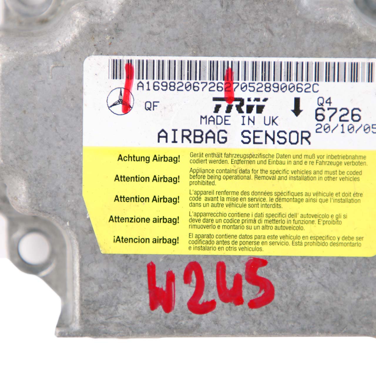 Mercedes-Benz W245 ECU Steuergerät Sensor Modul Airbag A1698206726