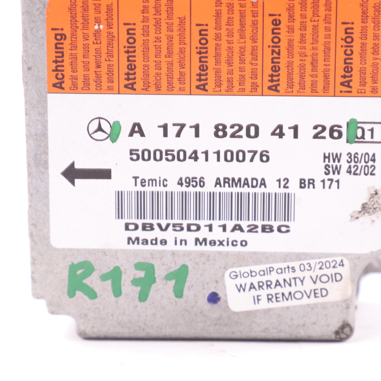 Mercedes SLK R171 Vorderseite Luft Modul SRS Steuergerät ECU A1718204126