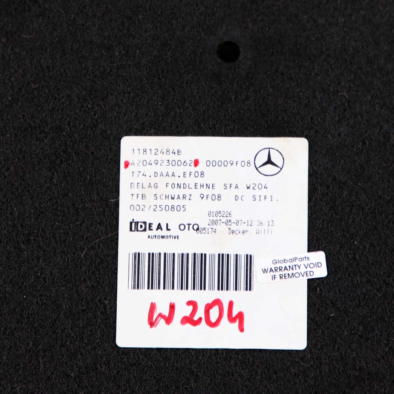 Mercedes W204 Hintere Rückenlehne Wandverkleidung Trim A2049230062