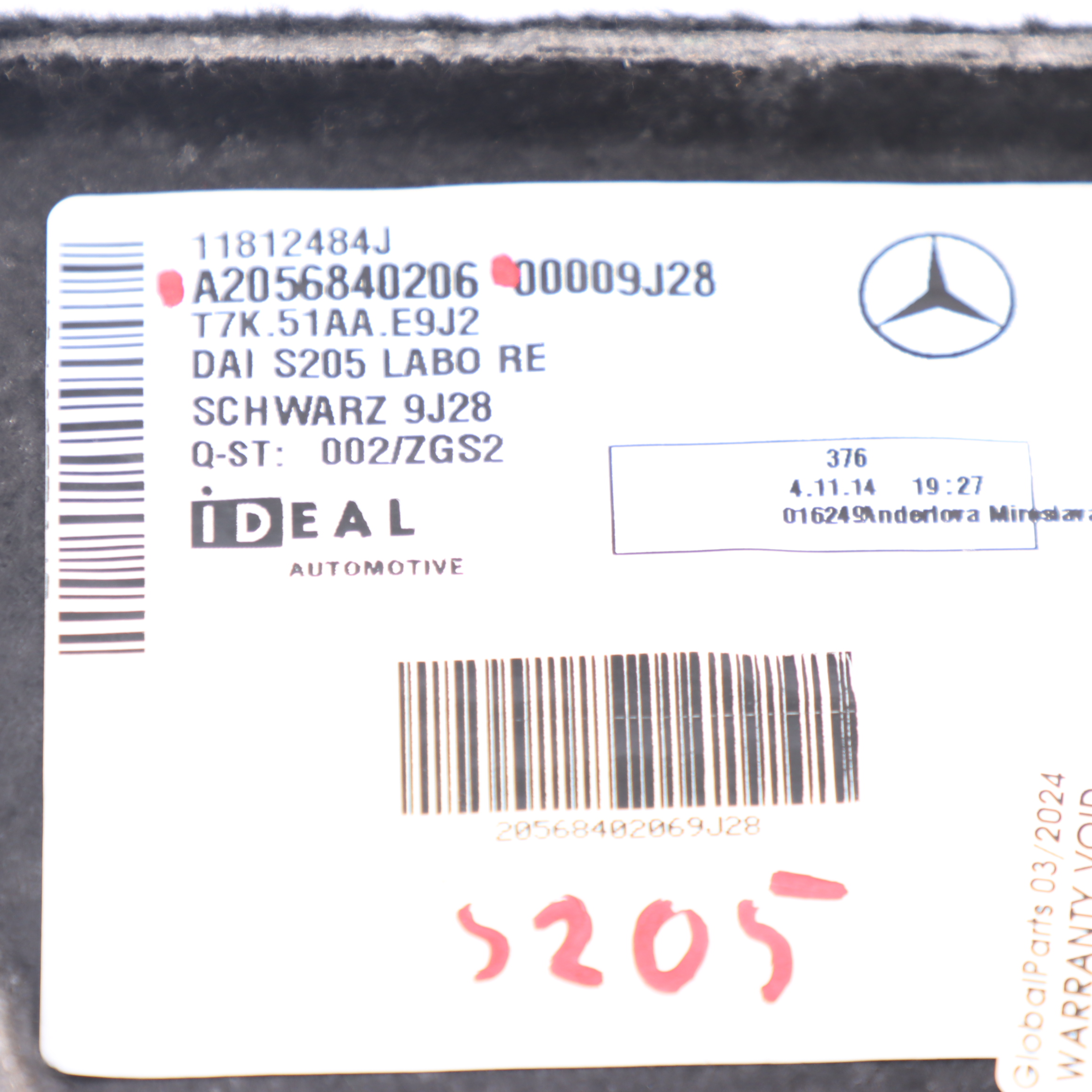 Mercedes W205 Kofferraumabdeckung Deckel Verkleidung Rechts Schwarz A2056840206