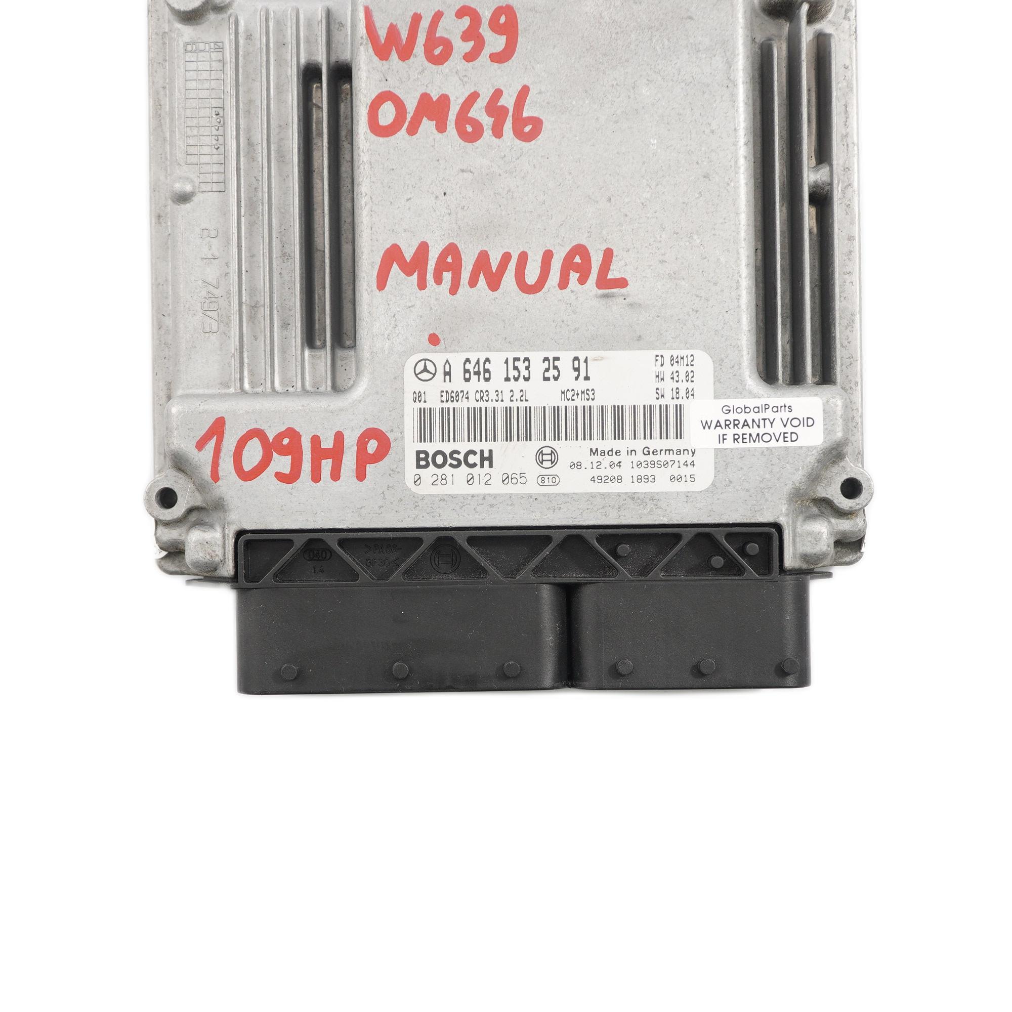 Mercedes W639 Vito 111 CDI OM646 Motorsteuergerät Steuergerät ECU A6461532591