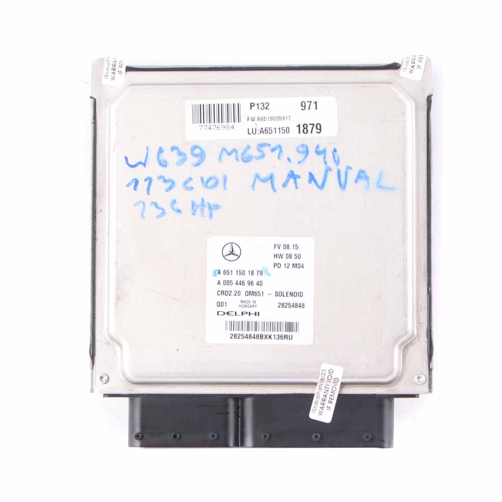 Mercedes W639 OM651.940 113 CDI 136HP Motoreinheit Modul ECU A6511501879 Manual