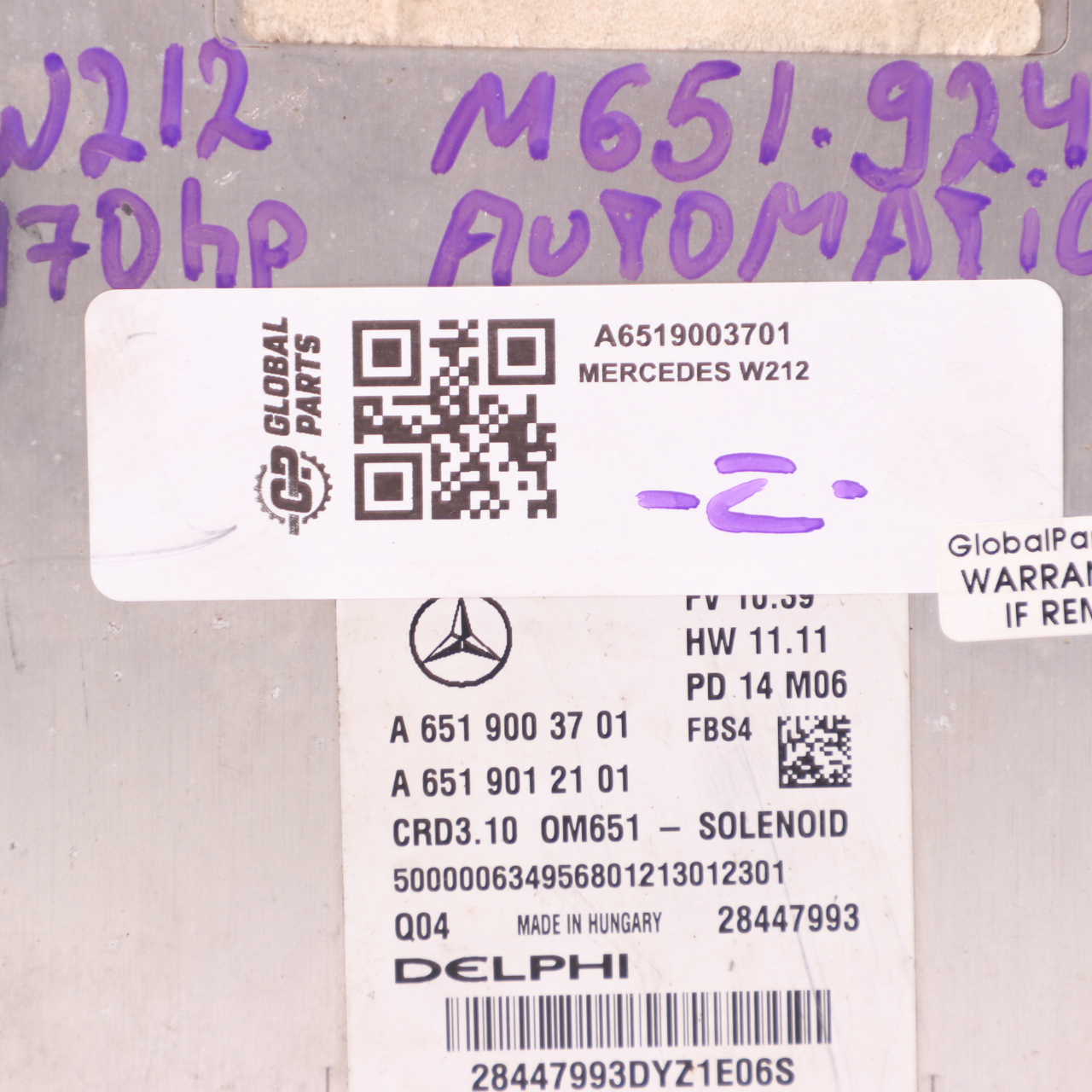 Mercedes W212 OM651.924 E220CDI 170HP Motorsteuergerät Modul ECU A6519003701