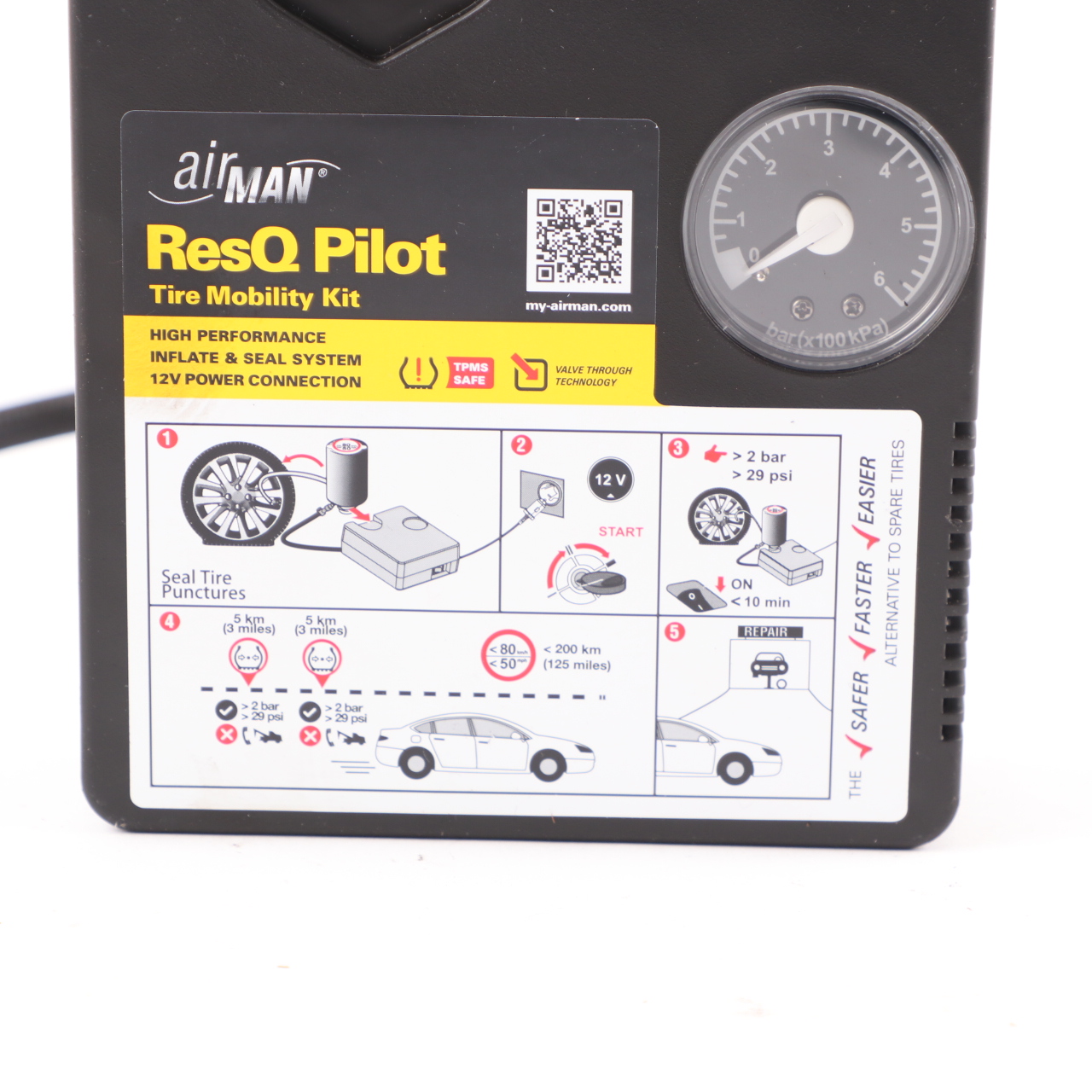 AirMan ResQ Pilot Emergency Tool Compressor Tire Wheel Pump Mobility Kit Set