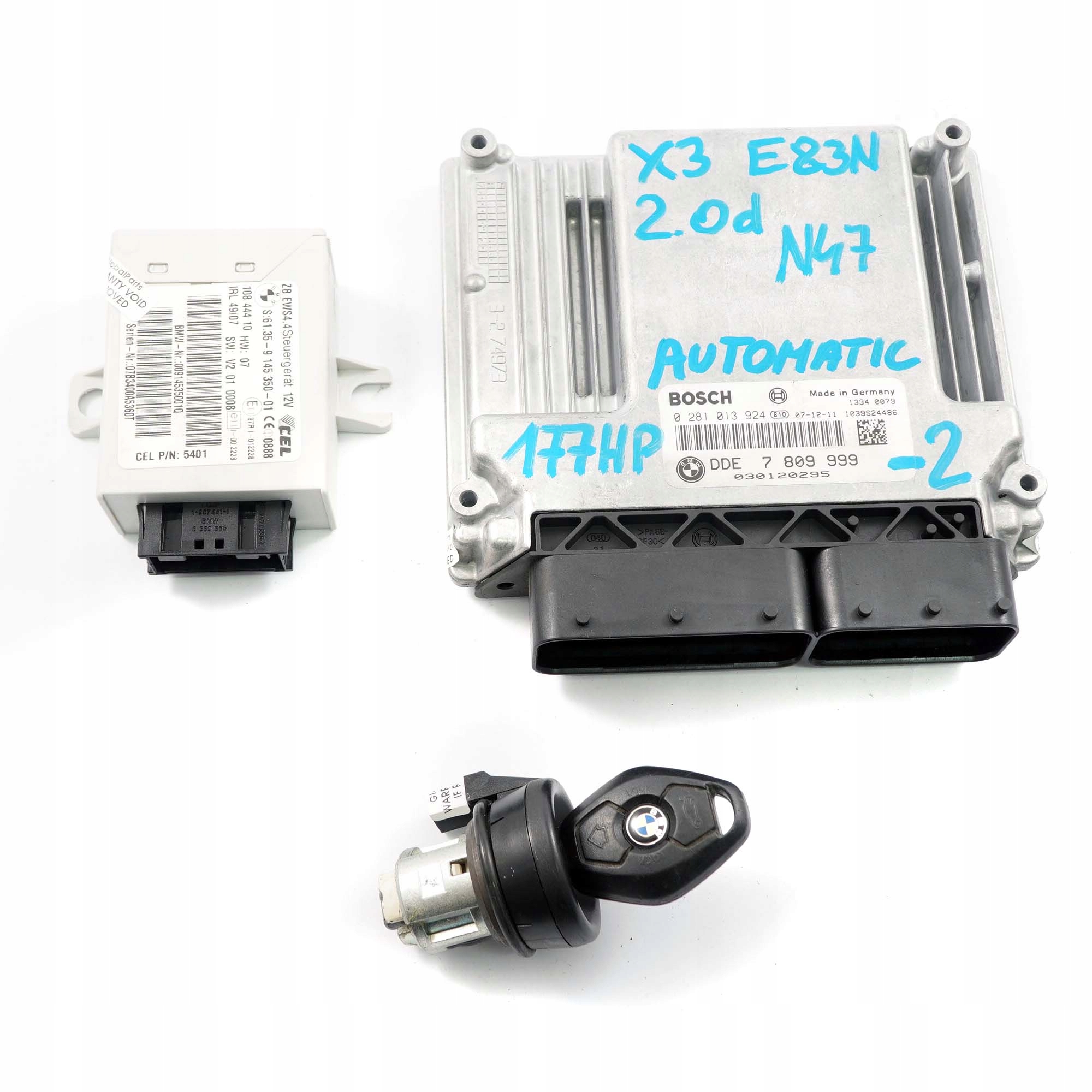 BMW X3 E83 LCI 2.0d N47 Motor ECU Kit DDE 7809999 + EWS IV + Schlüssel Automat