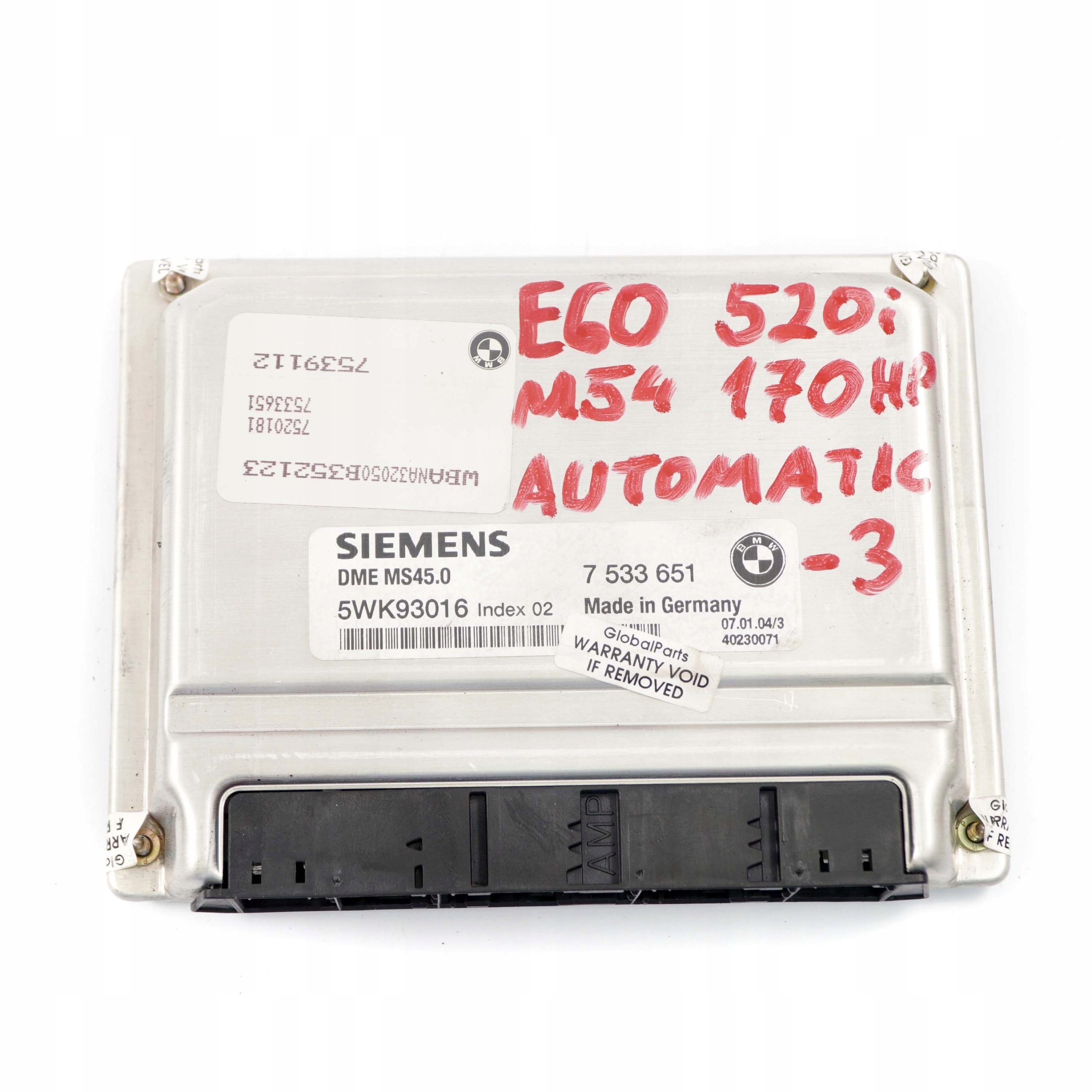 BMW 5 er E60 520i M54 170PS ECU Kit DME 7533651 Steuergerät + CAS2 Automatik