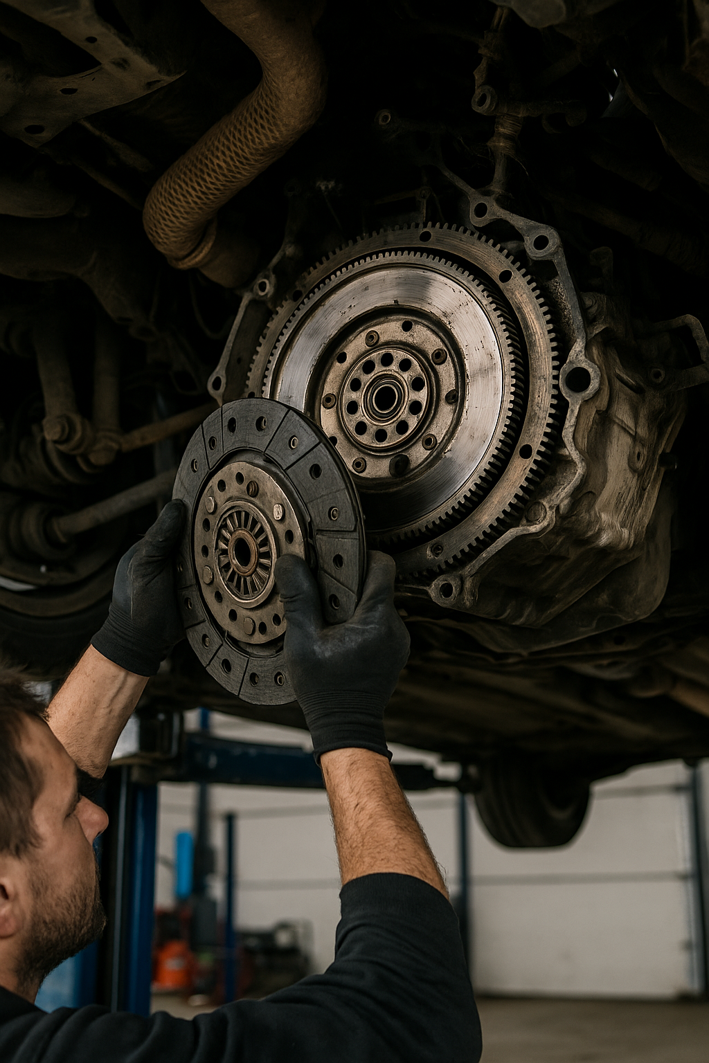 Selecting a clutch and dual-mass flywheel – step by step during gearbox servicing Demontaż skrzyni biegów: dostęp do koła dwumasowego i tarczy sprzęgła; dobór zamiennych elementów (wysprzęglik, śruby, uszczelniacz)